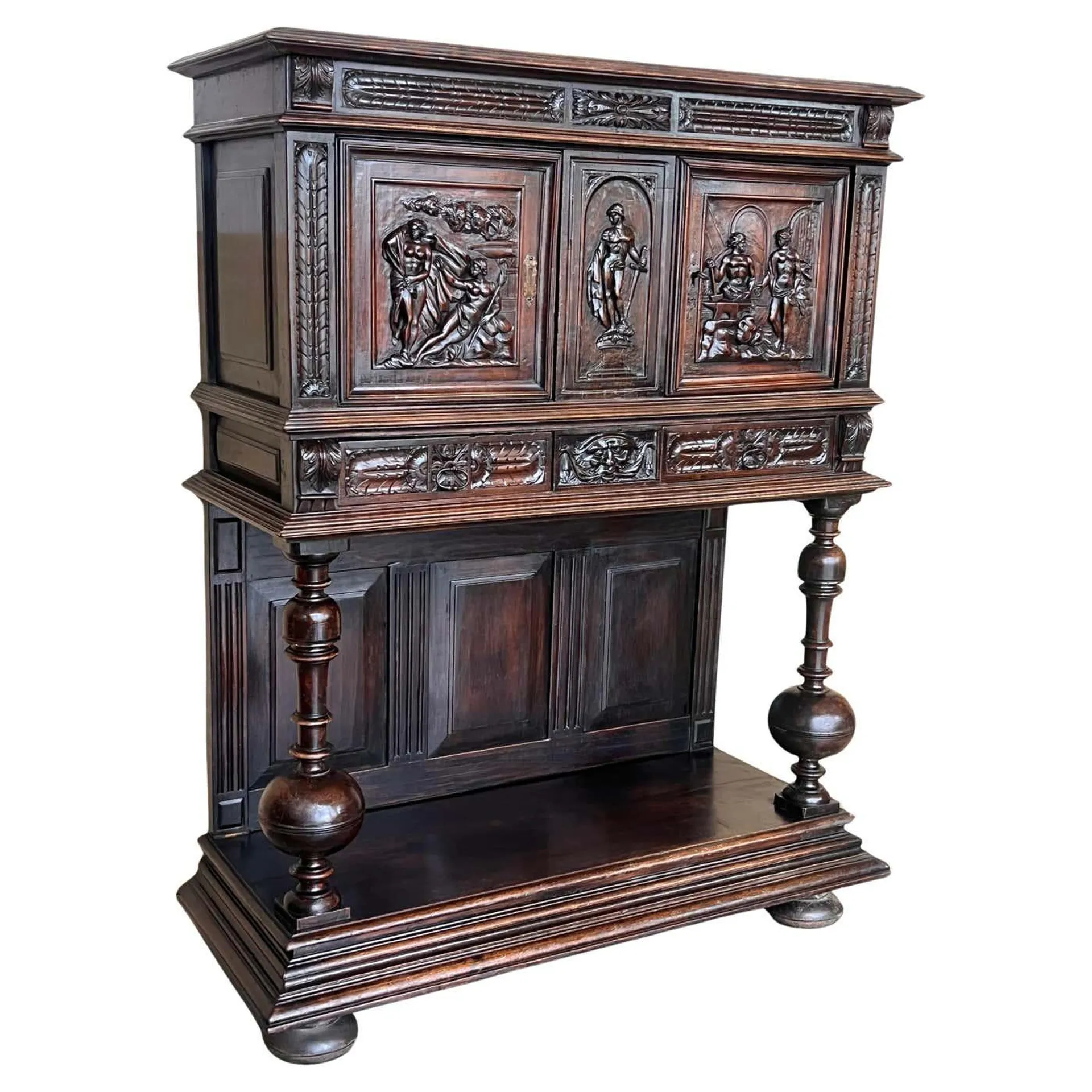 19th Century Dutch Hand Carved Renaissance Raised Cabinet