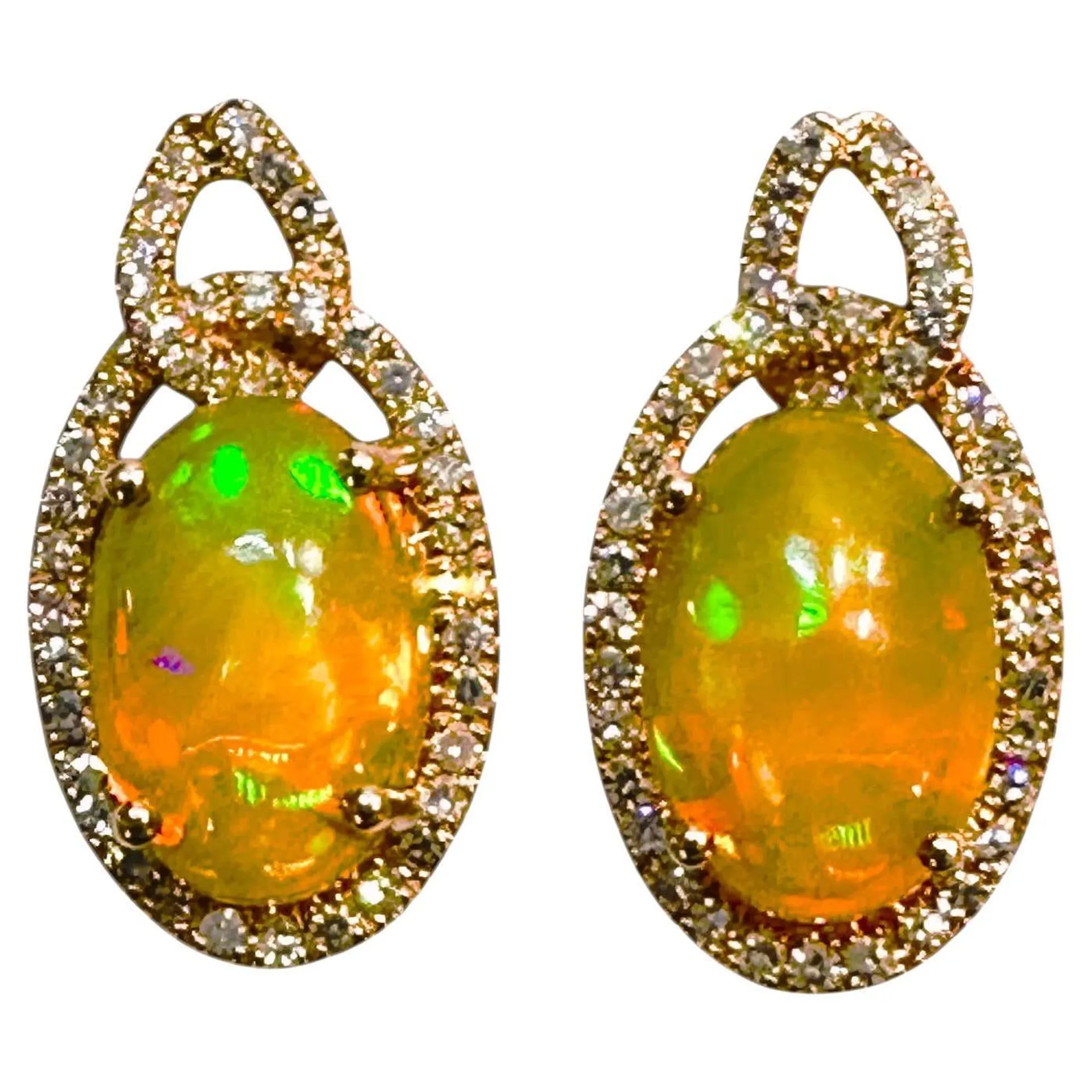 14k Rose Gold EFFY 4.80 Carat Opal & .20 Carat Diamond Post Earrings