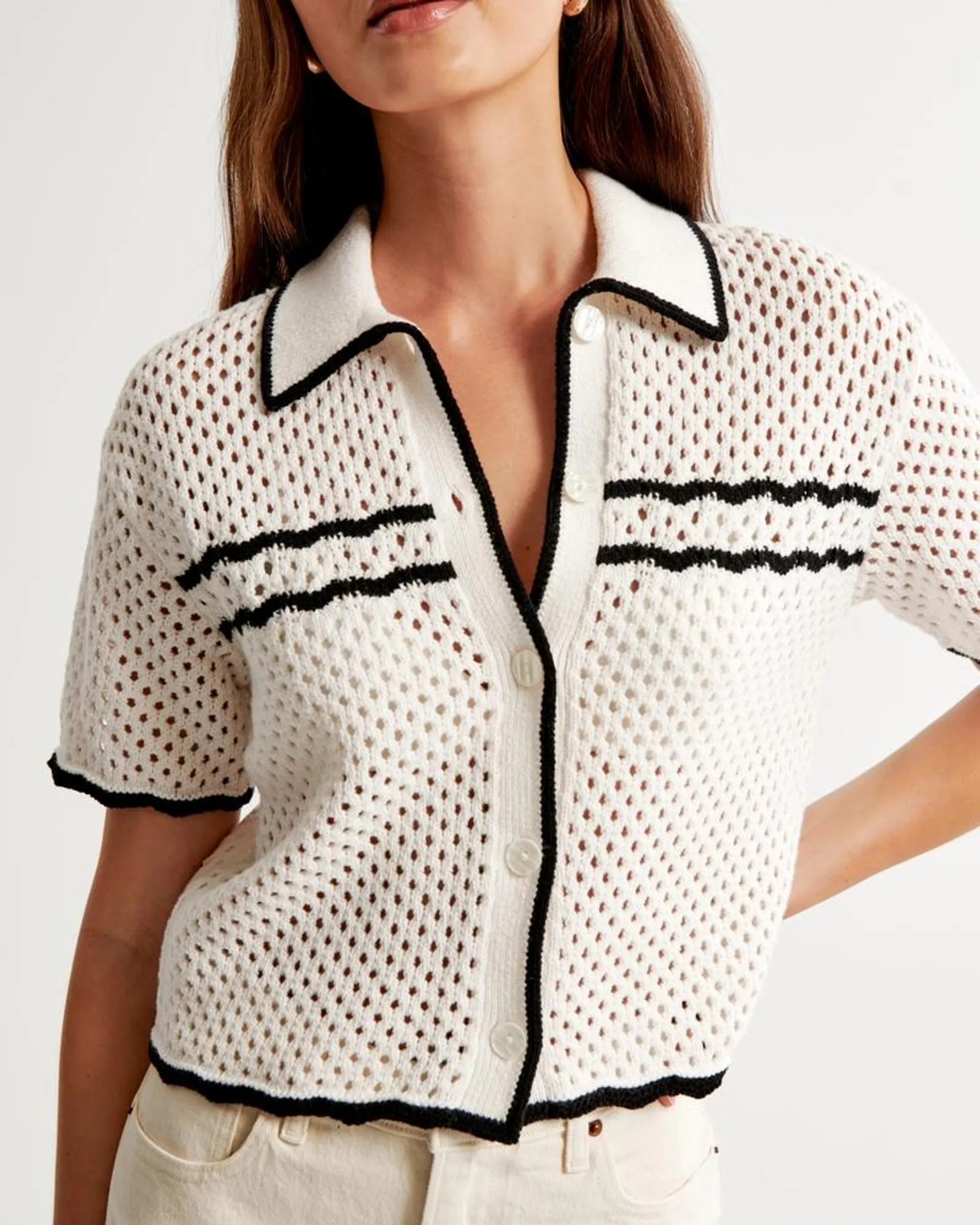 Crochet-Style Button-Up Polo