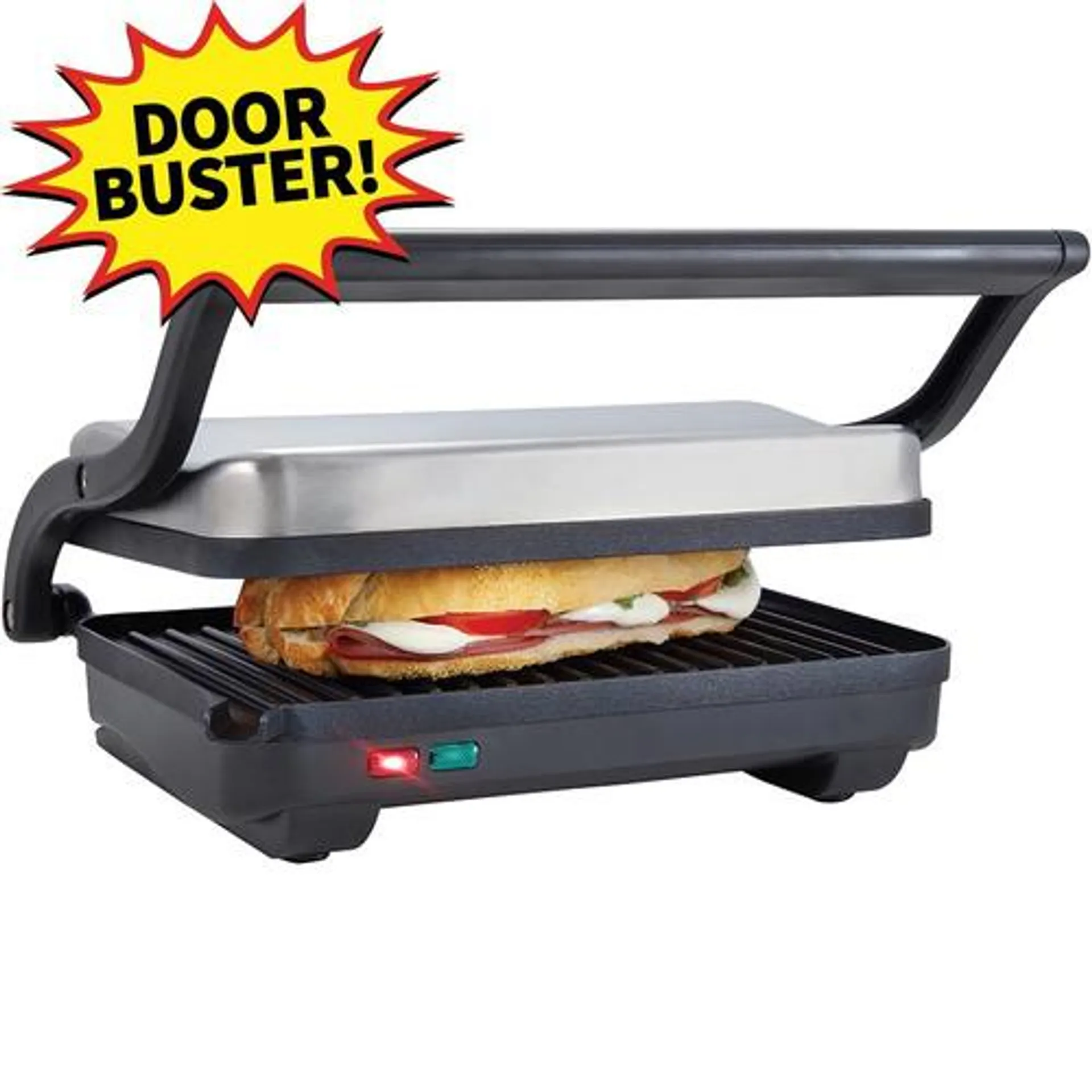 1000 Watt 2-Slice Panini Maker With Non-Stick Grill Plates - Brushed Stainless Steel