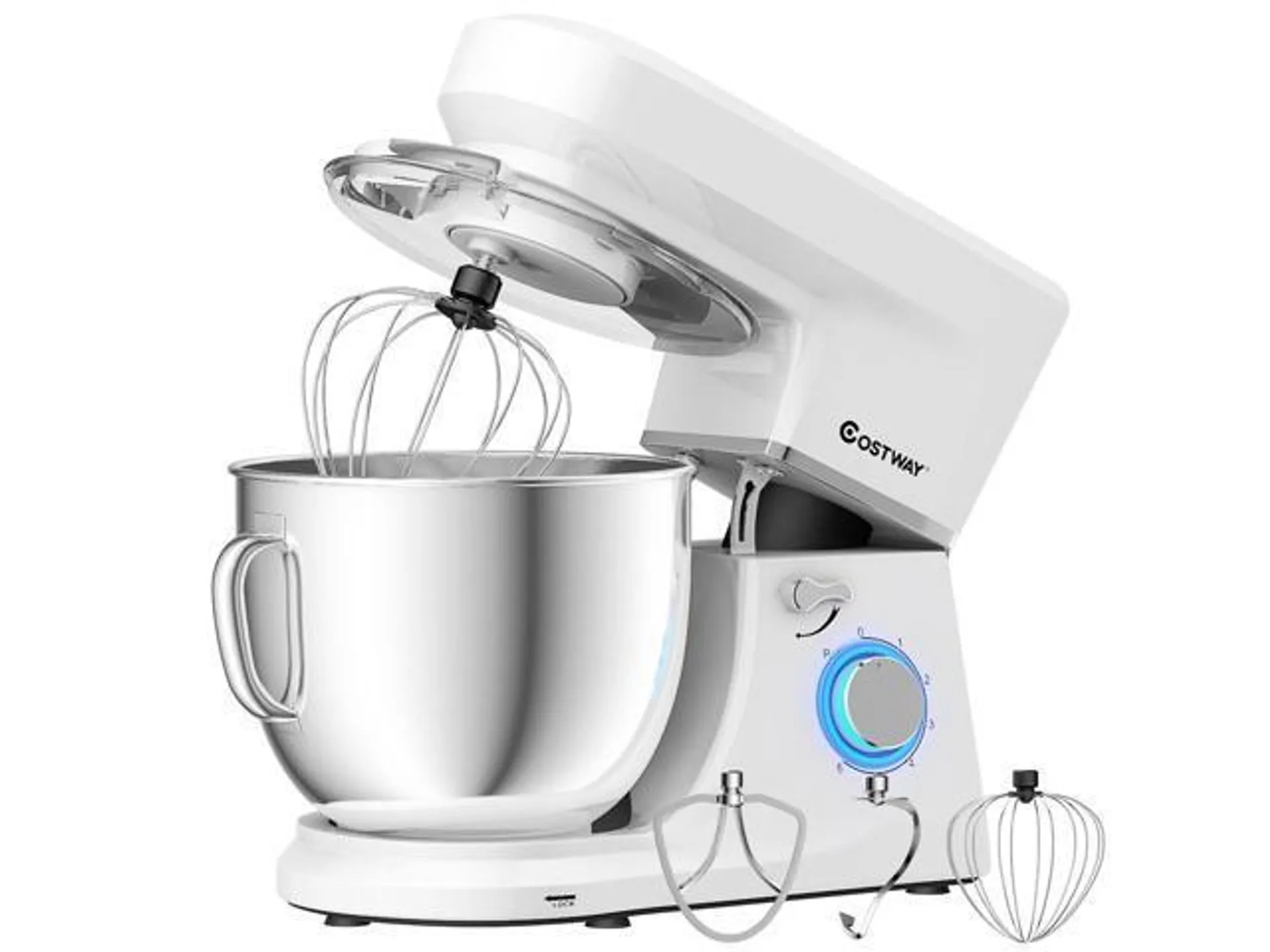 Costway Tilt-Head Stand Mixer 7.5 Qt 6 Speed 660W with Dough Hook, Whisk & Beater White