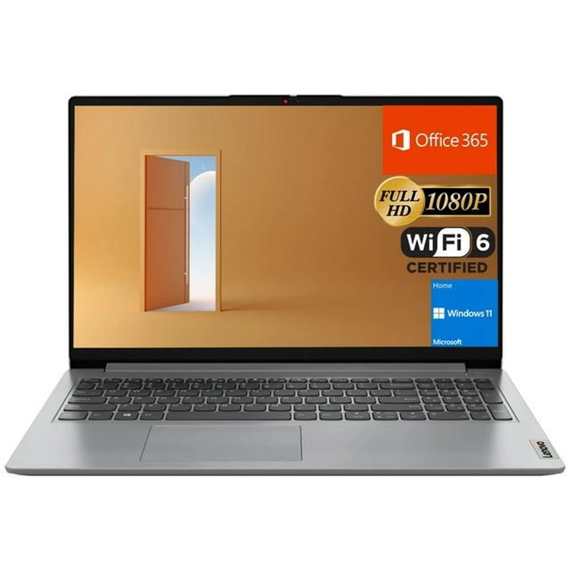 Lenovo IdeaPad 1 Student Laptop, 15.6" FHD Display, Intel Dual Core Processor, 12GB RAM, 128GB eMMC + 256GB SSD, 1 Yr Office 365, Wi-Fi 6, Windows 11 Home, Grey