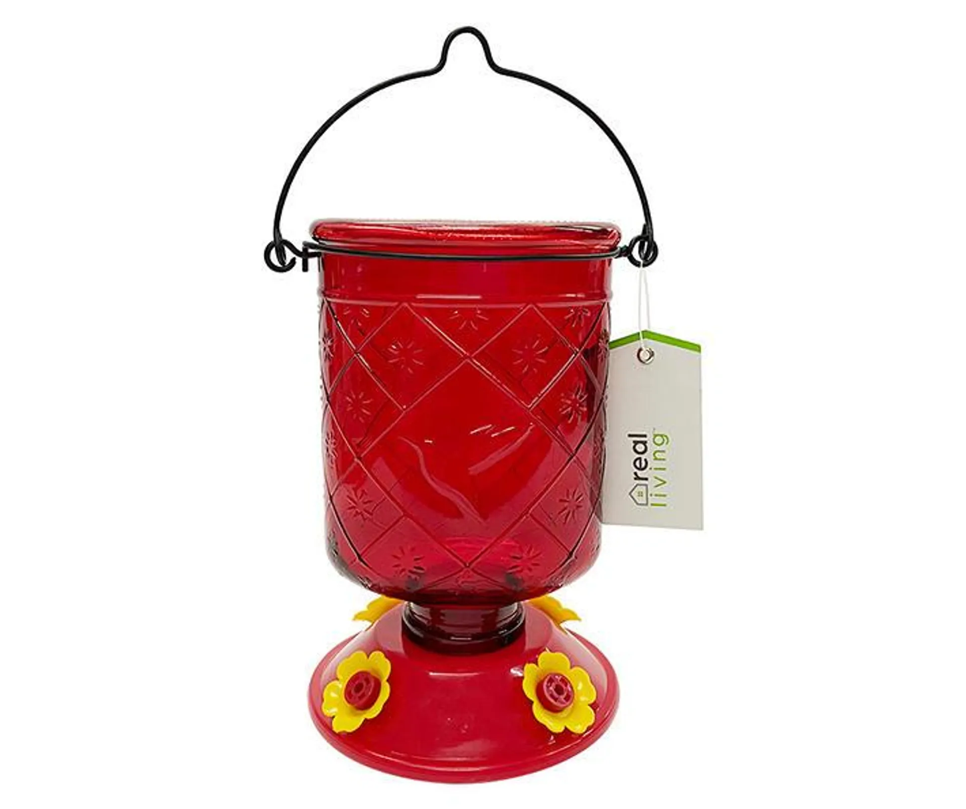 Red Glass Bottle Hummingbird Feeder