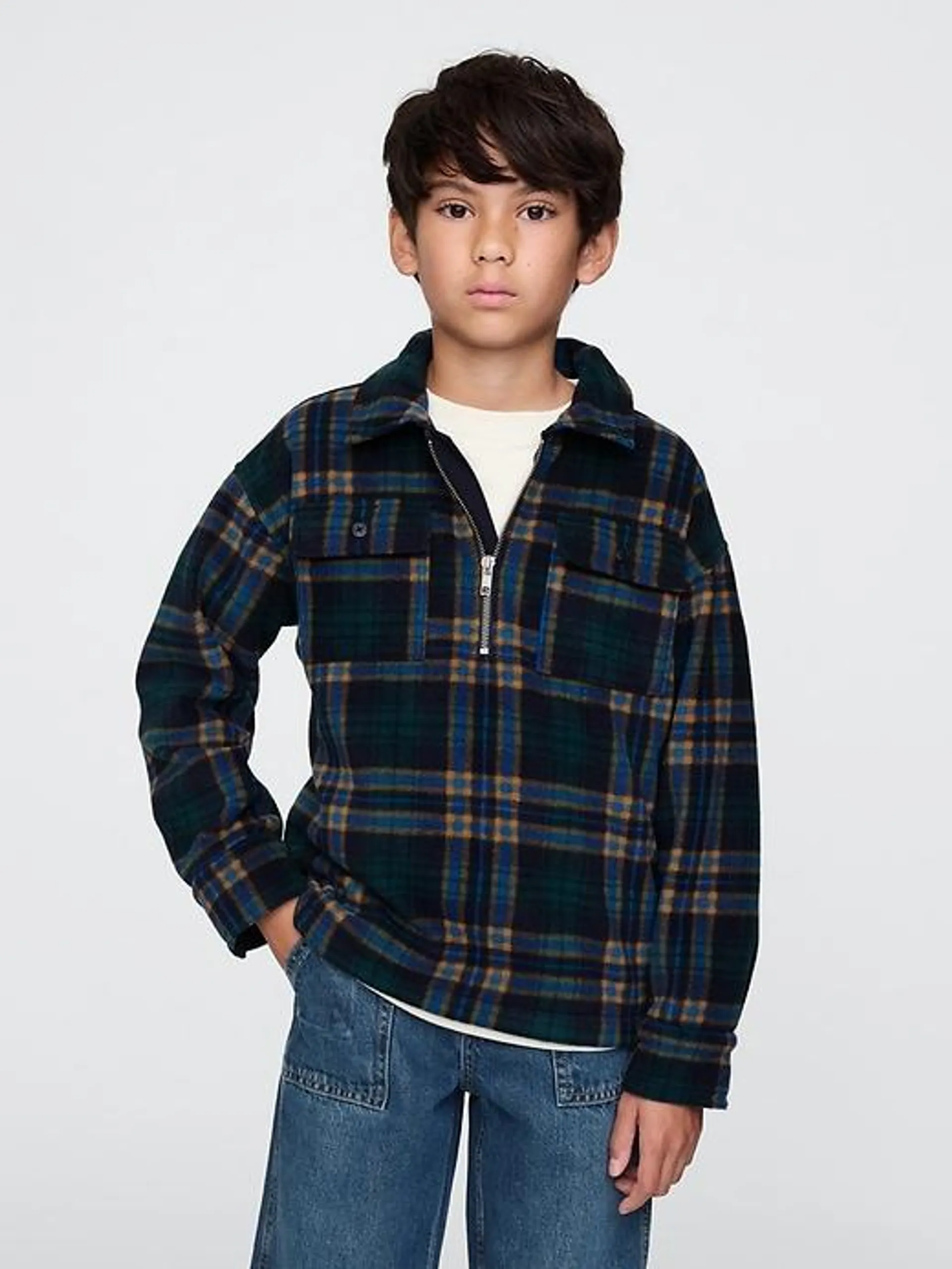 Kids Cozy Half-Zip Shirt Jacket