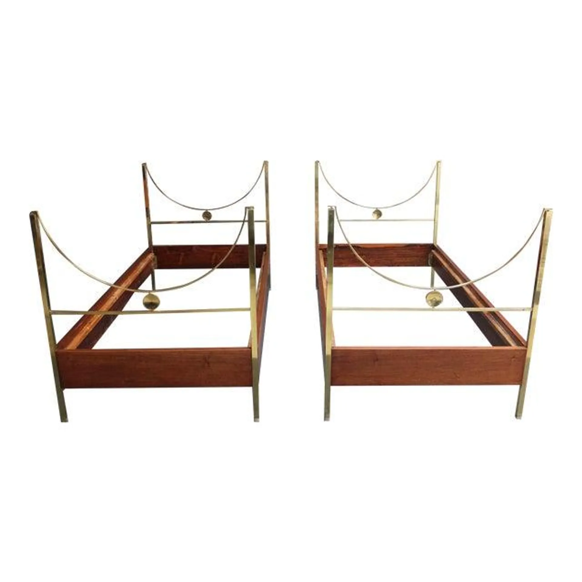 Pair of Vintage Italian Mahogany and Brass Beds by Carlo De Carli for Sormani