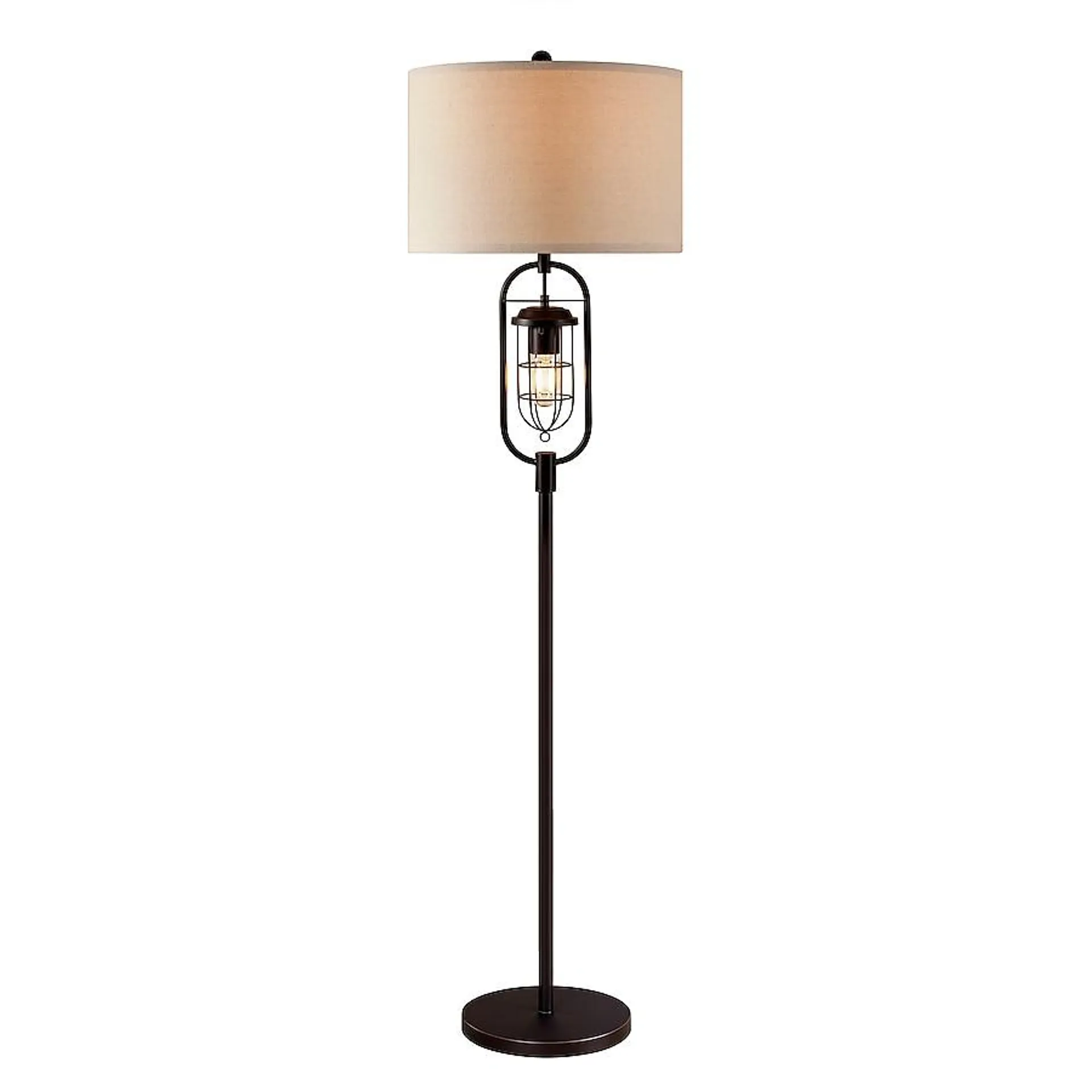 KAWOTI Ahmauri Farmhouse Floor Lamp in Blackened Bronze with Drum Shade