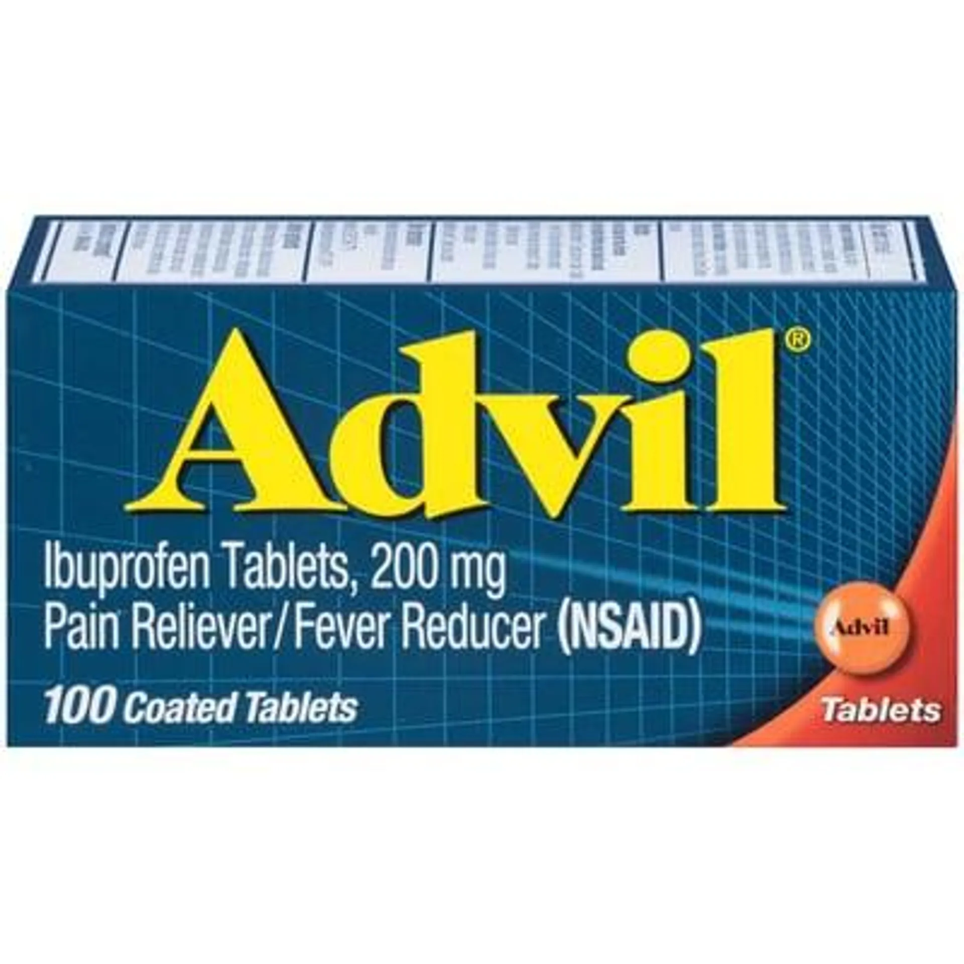 ADVIL, Coated Tablets Pain Reliever and Fever Reducer, Ibuprofen 200mg, 100 Count, Fast-Acting Formula