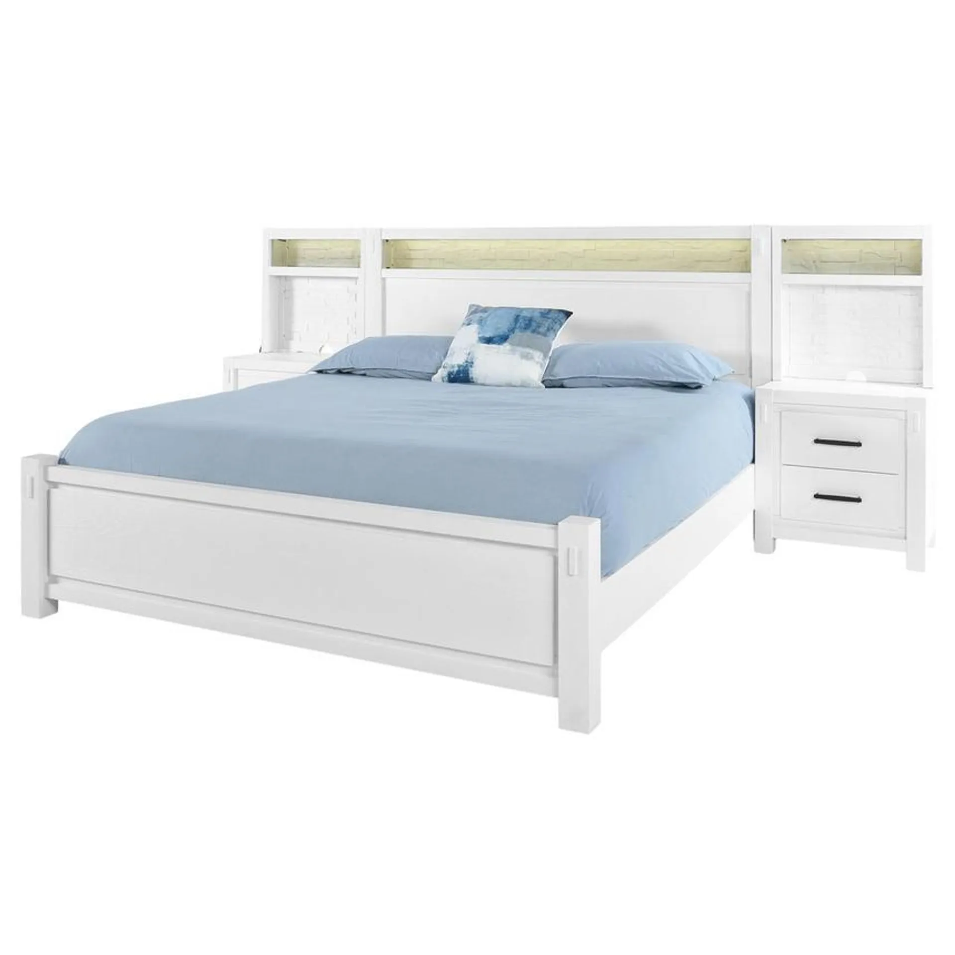 Roca White King Platform Bed w/Nightstands