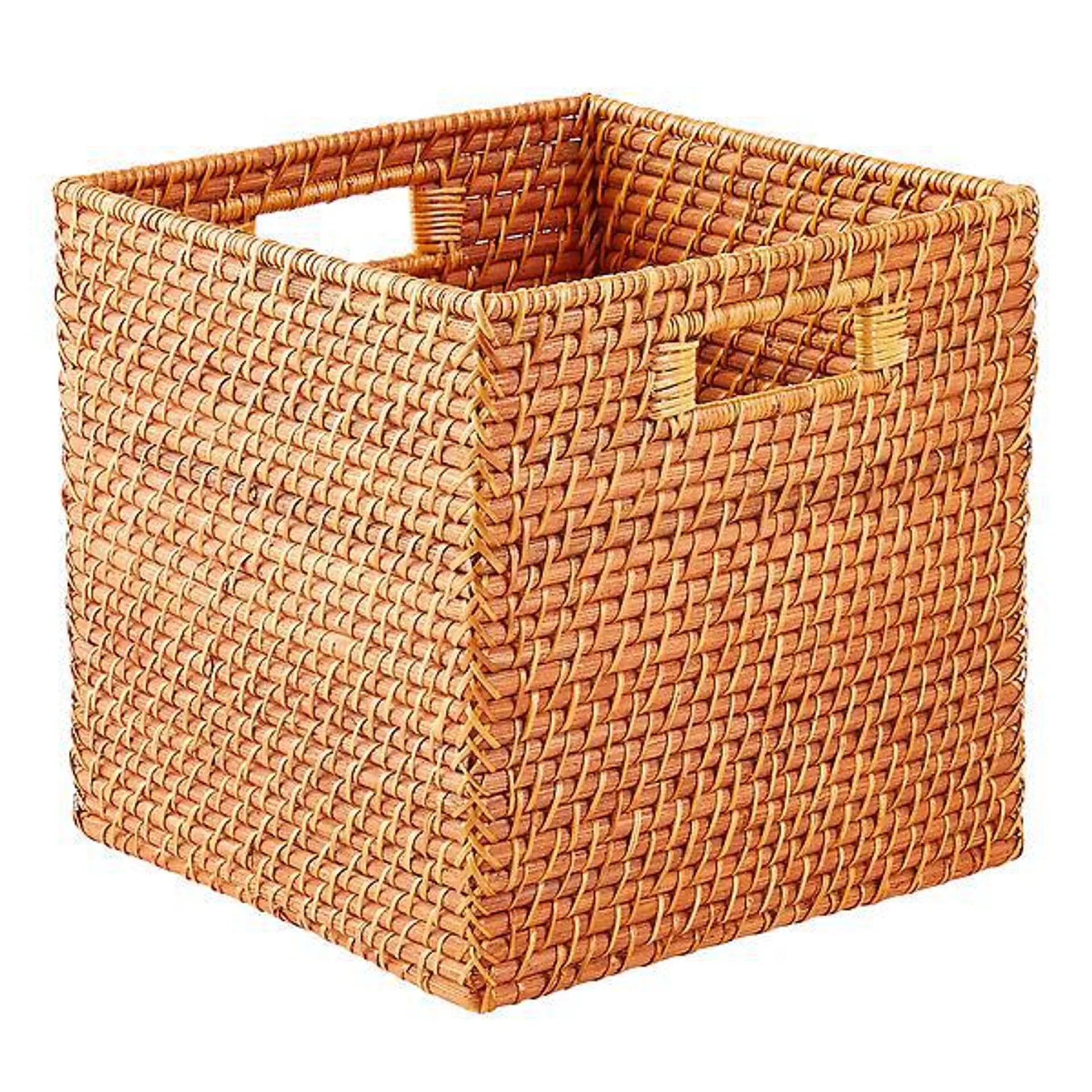 Large Rattan Cube w/ Handles Copper