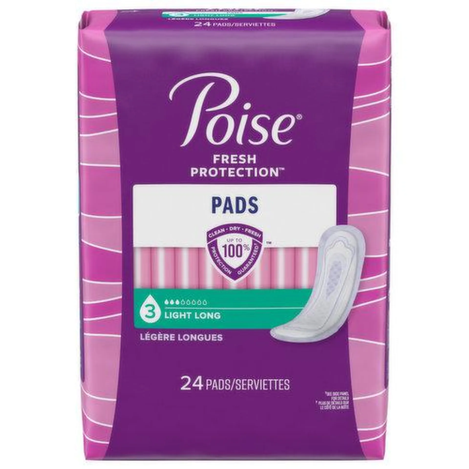 Poise Fresh Protection Pads, Light, Long, 24 Each