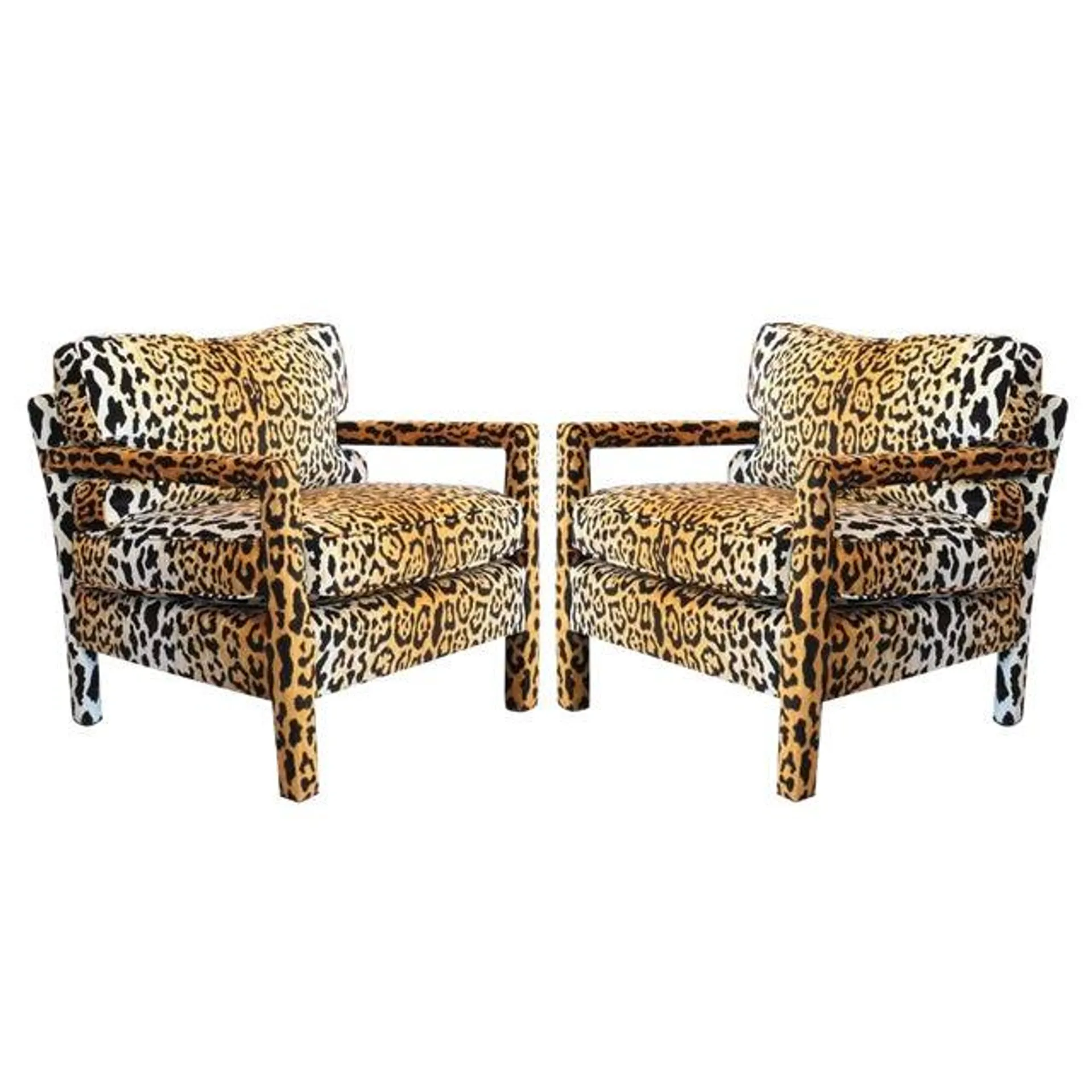 Pair of Leopard Parson Chairs in the Style of Milo Baughman, Custom