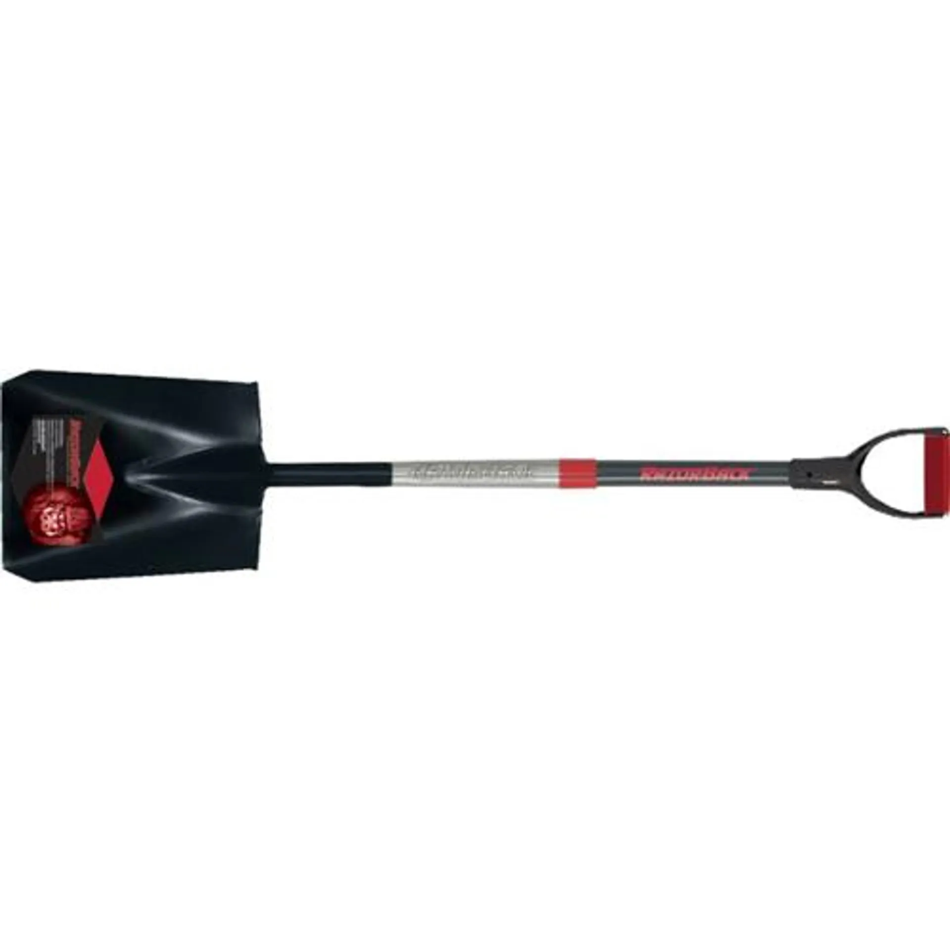 Razor-Back Square Point Shovel w/ Extended Socket, Fiberglass Handle and D-Grip