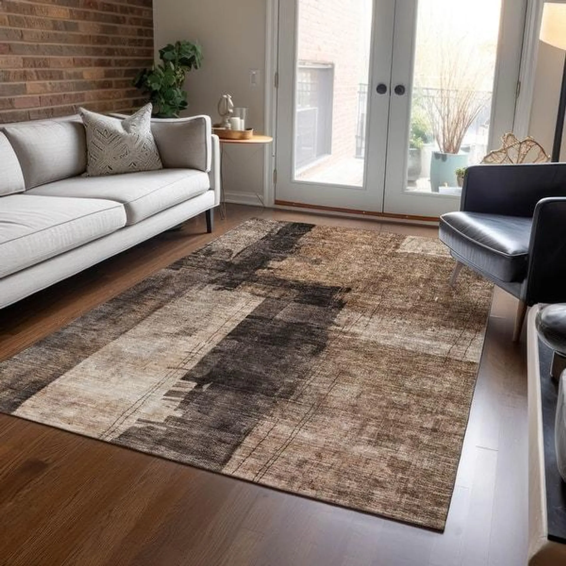 Machine Washable Indoor/ Outdoor Abstract Contemporary Chantille Rug