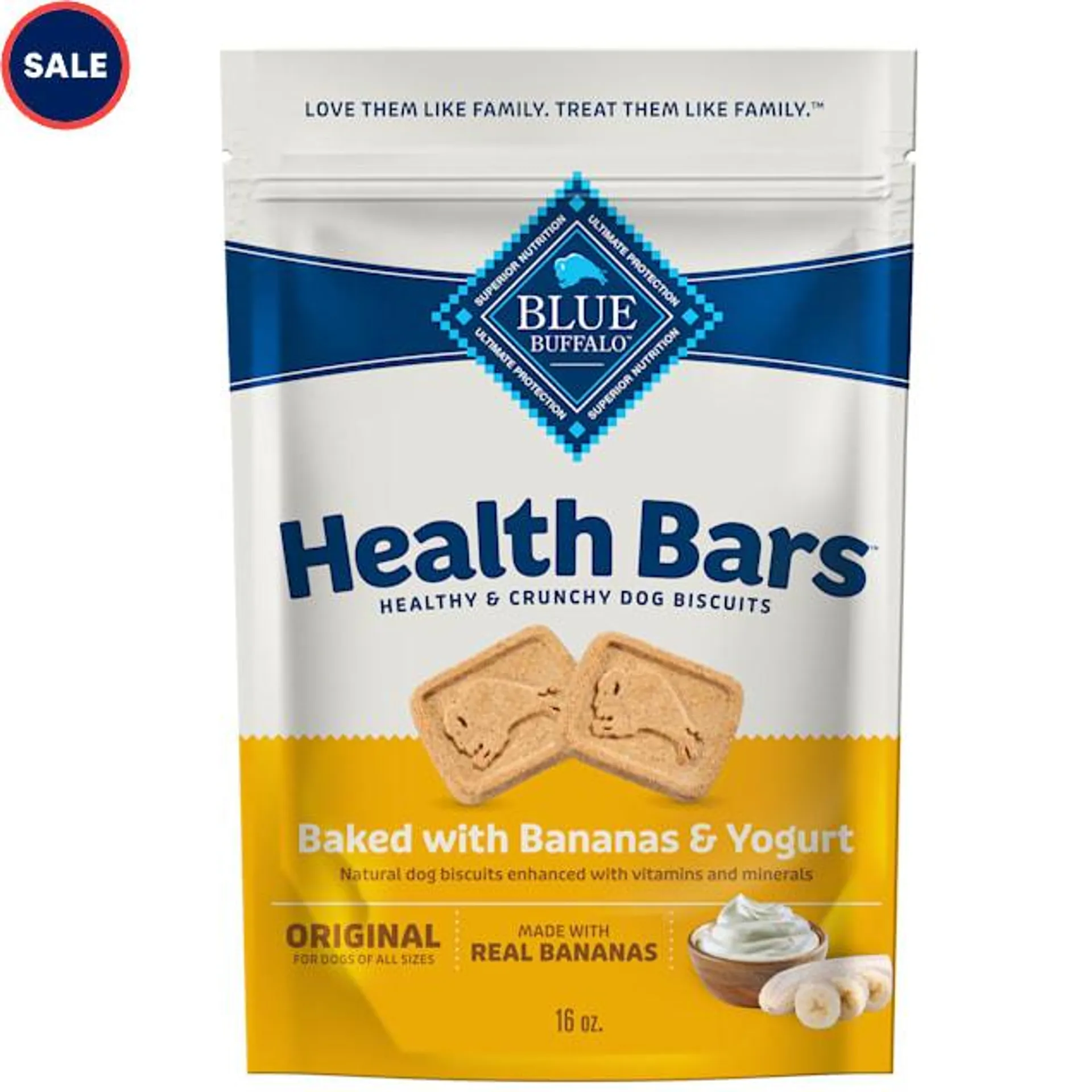 Blue Buffalo Health Bars Oven-baked Dog Treats Made with Natural Ingredients, Bananas & Yogurt, Crunchy Dog Biscuits, 16 oz.