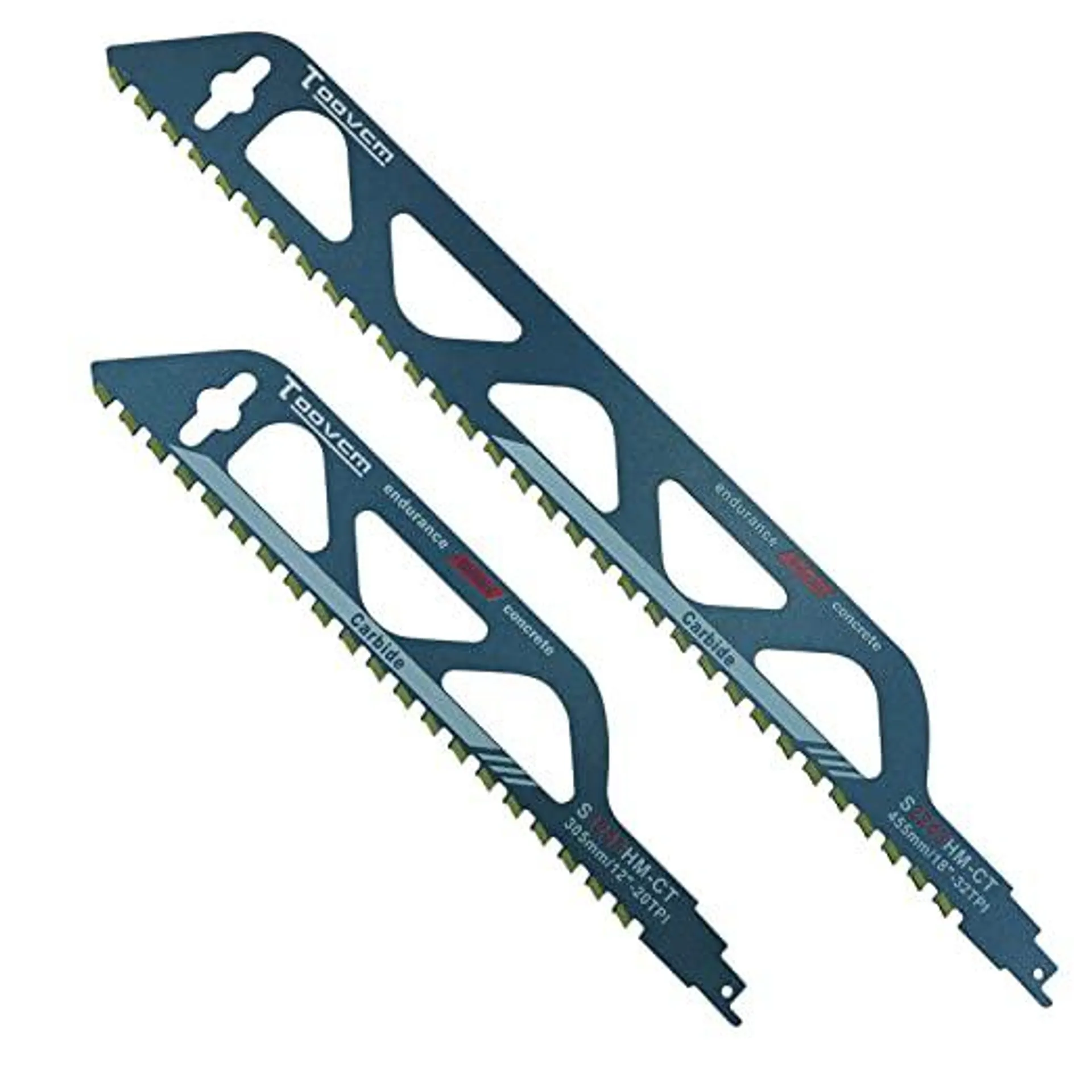 TOOVEM Reciprocating Saw Blade-Demolition Tungsten Carbide Alloy Saw Blade with High Strength and Toughness Masonry Saw Blades for Cutting Wood, Hollow Cement Brick, Porous Concrete 18/12in Set of 2