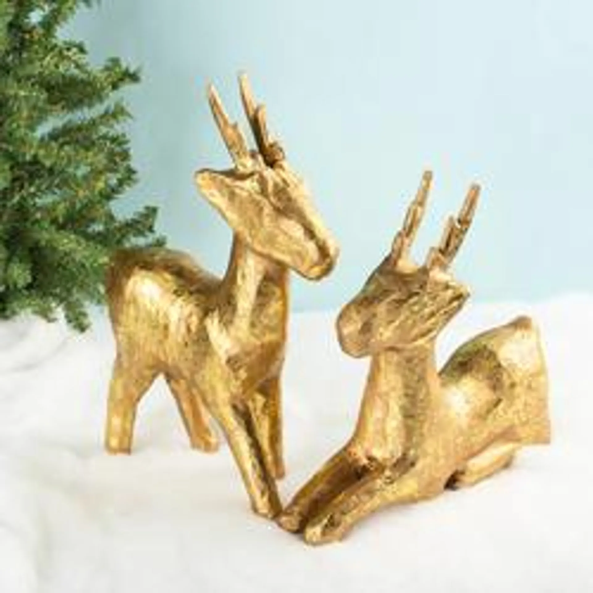 Pair of Metallic Gold Paper Mache Deer (Package of 2 pieces)