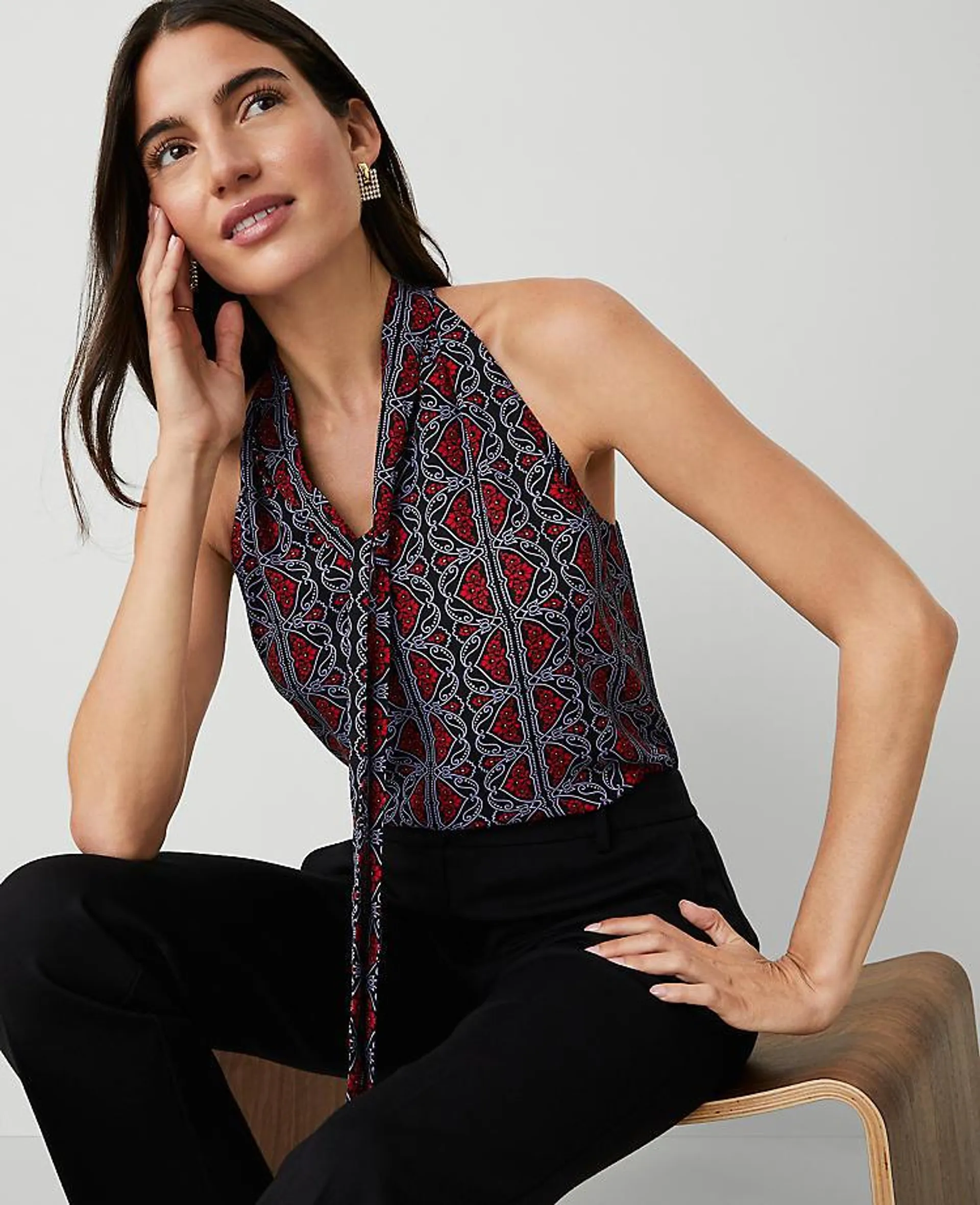 Paisley Tie Neck Halter Top