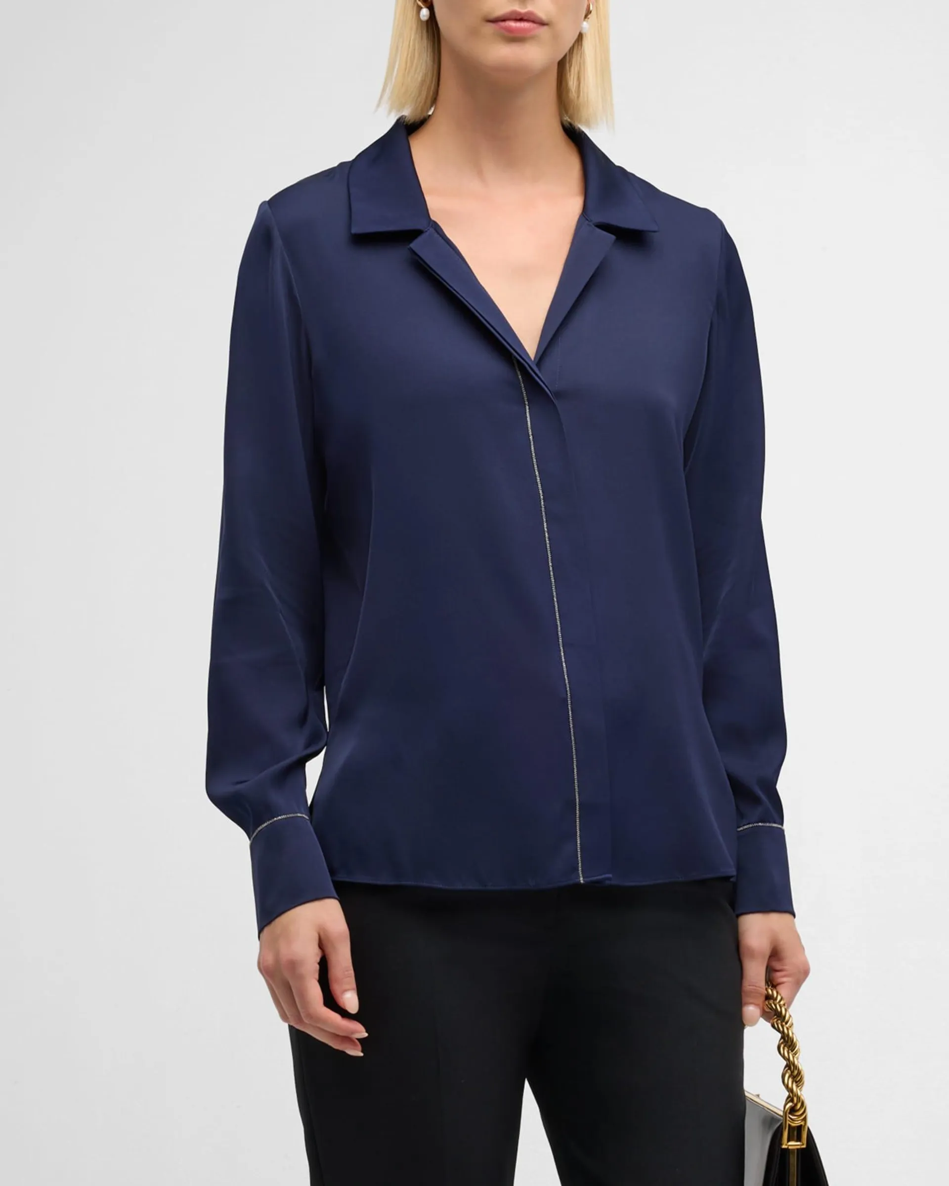 Ceanna Chain-Trim Stretch Georgette Blouse