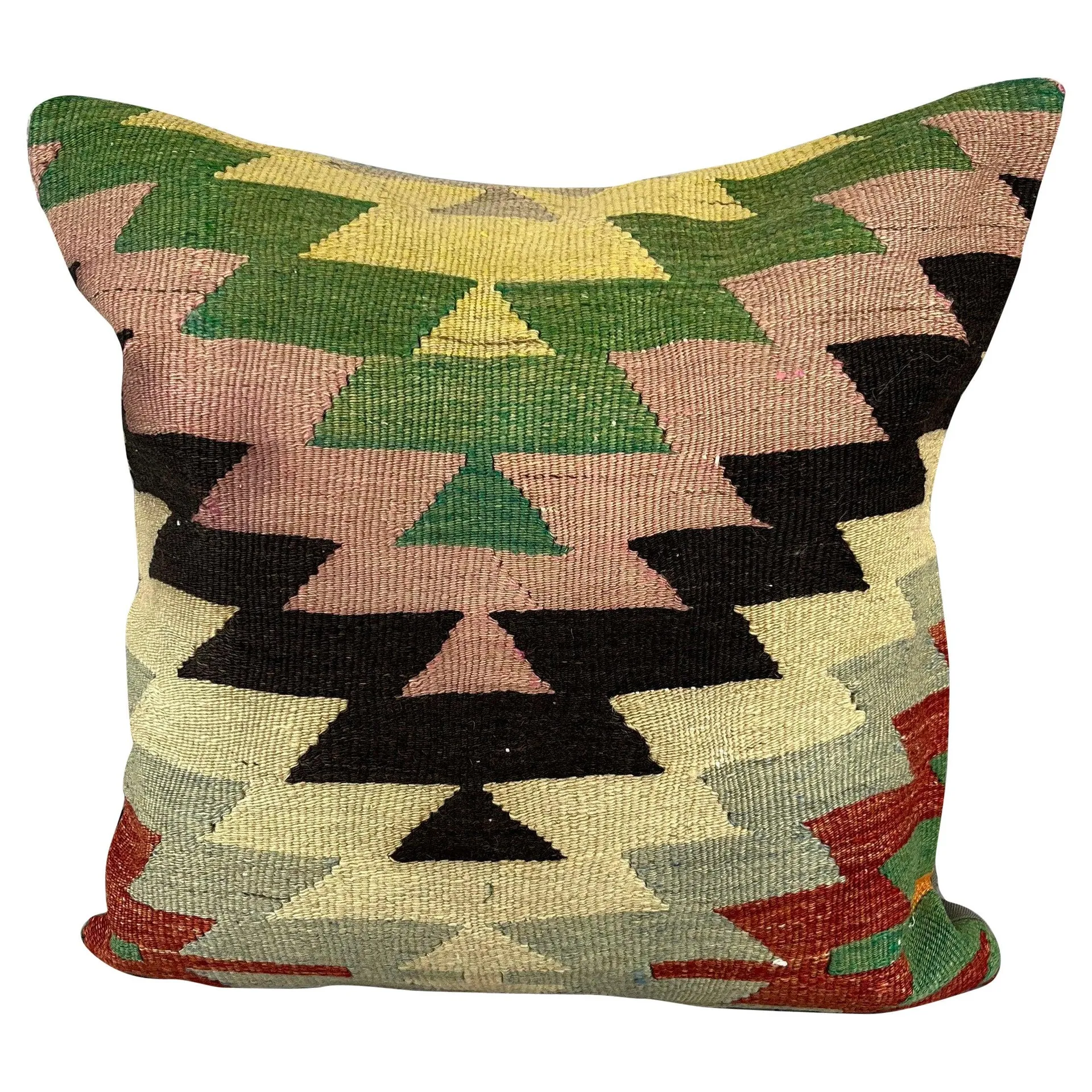 20 x 20 Kilim Turkish Cushion Natural Green Black Pillow Cushion Cover #6771