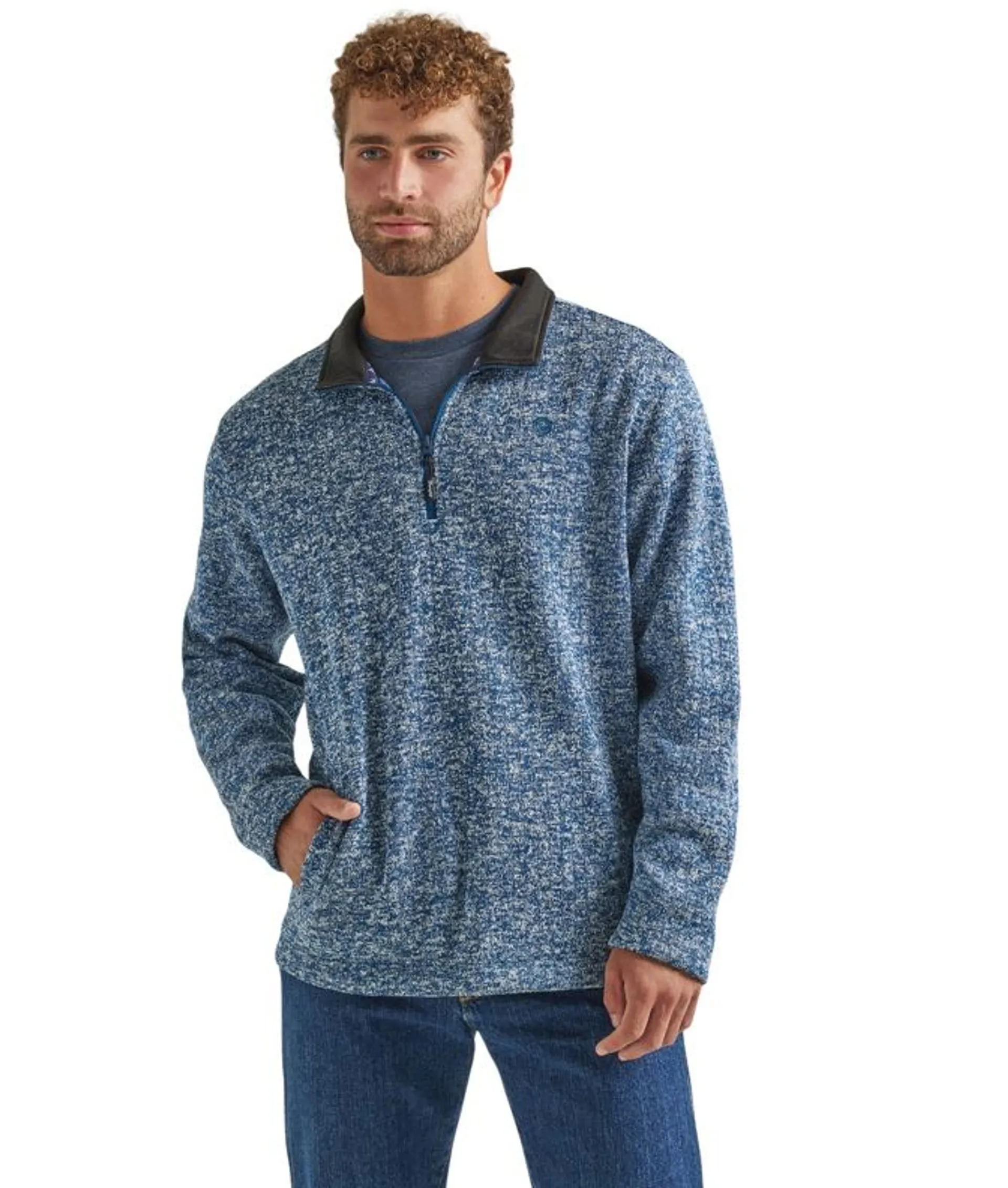 Wrangler Mens George Strait Long Sleeve Quarter Zip in Poseidon Blue