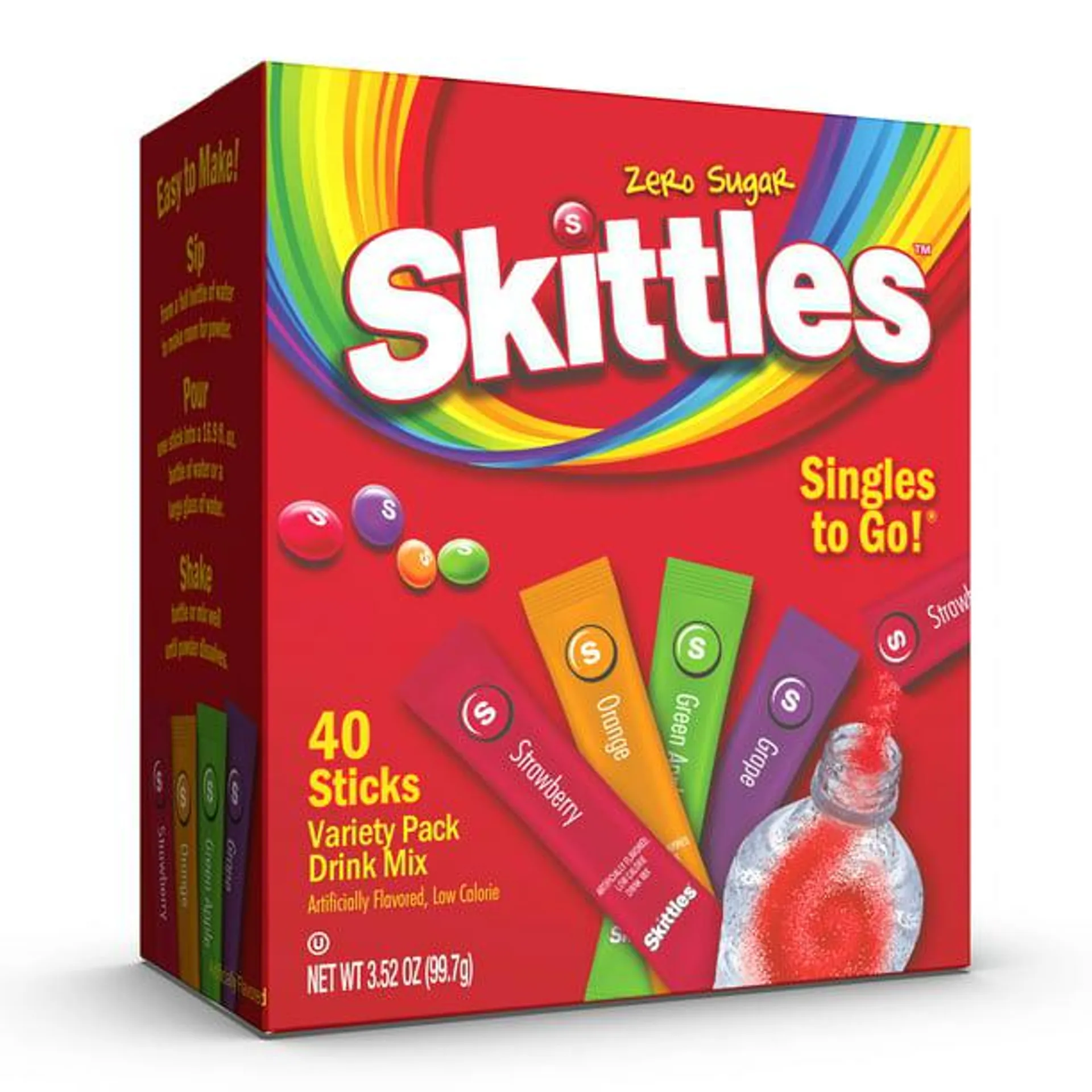 (40 Packets) Skittles Variety Pack Sugar Free, On-The-Go, Caffeine Free, Powdered Drink Mix