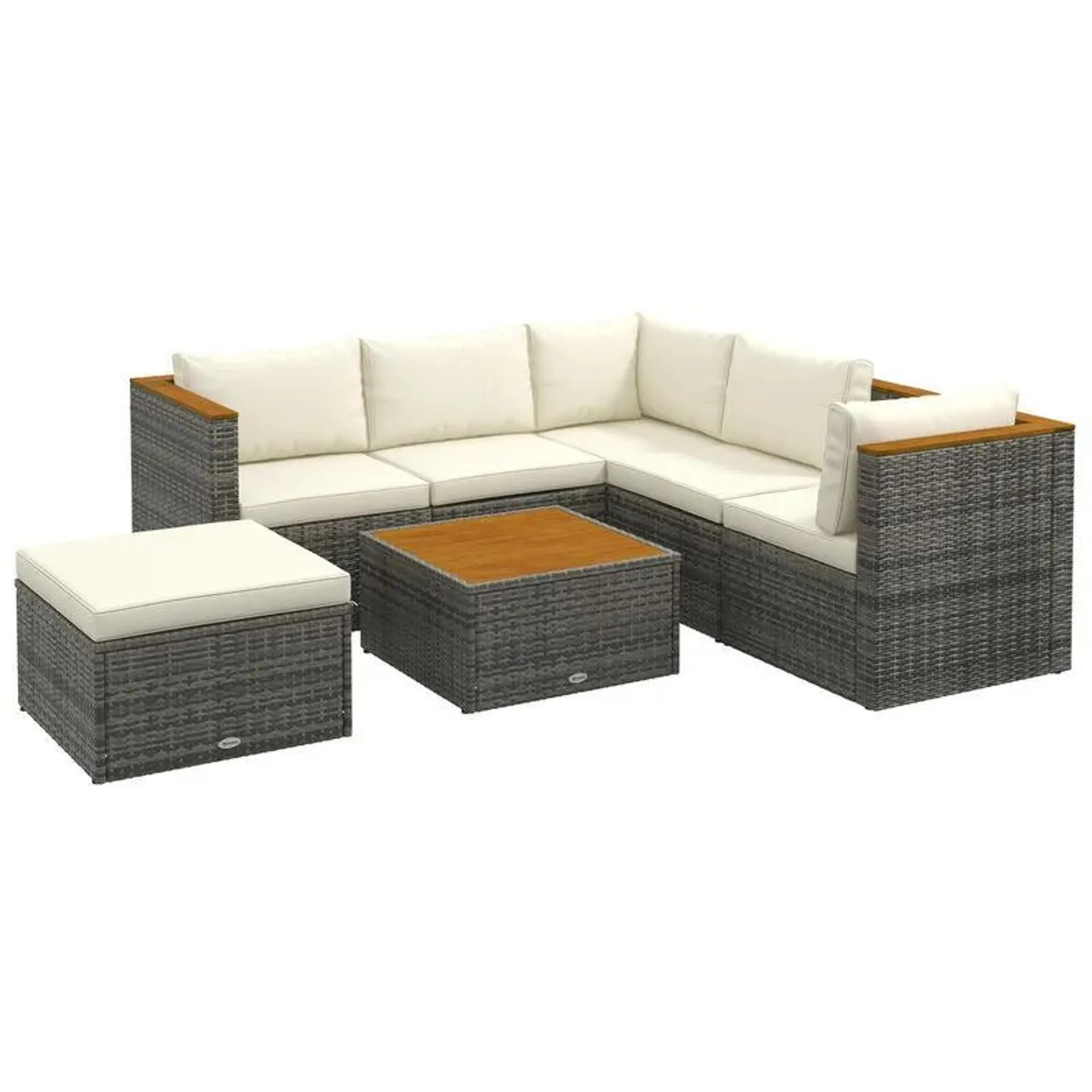 Outsunny 7 Pieces Sectional Wicker Patio Furniture w/ Cushions, White