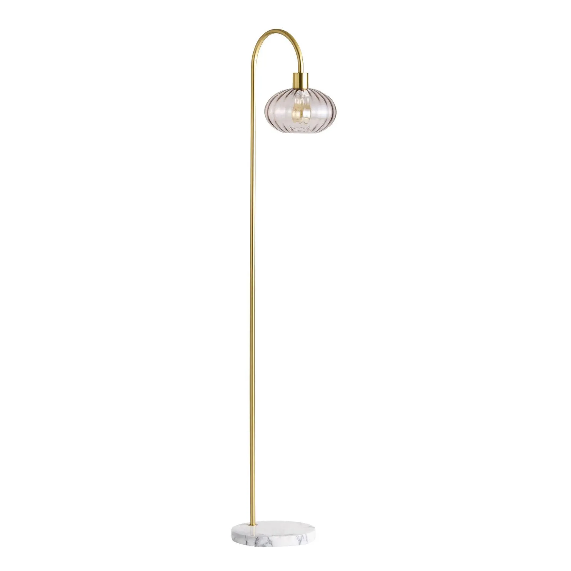 Oval Smoky Blush Fluted Glass and White Marble Floor Lamp