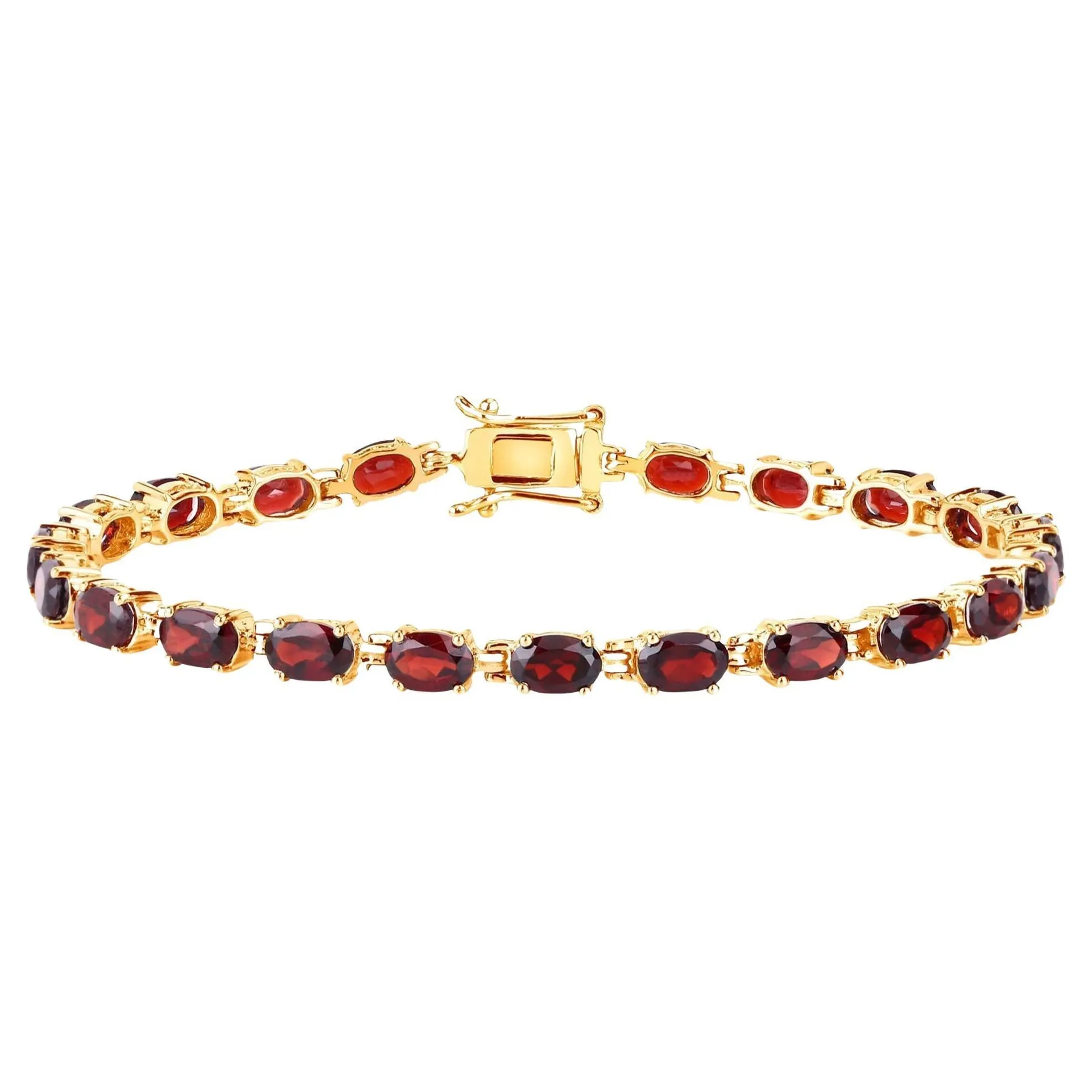 Natural Red Garnet Tennis Bracelet 11 Carats 14K Yellow Gold Plated Silver