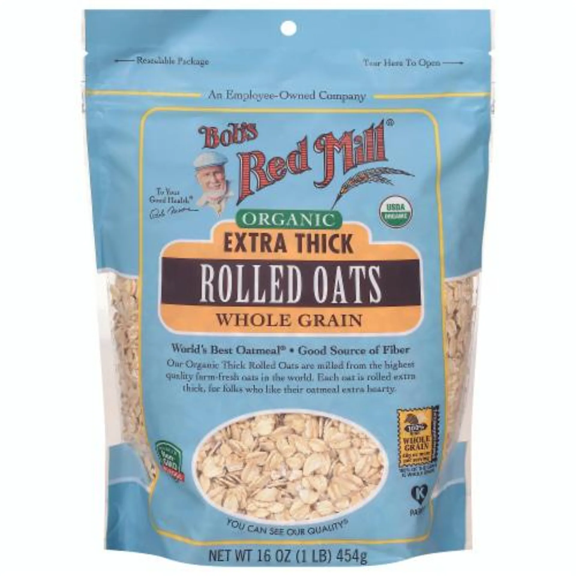 Bobs Red Mill Oats Rolled Extra Thick Organic 16 Oz (Pack of 4)