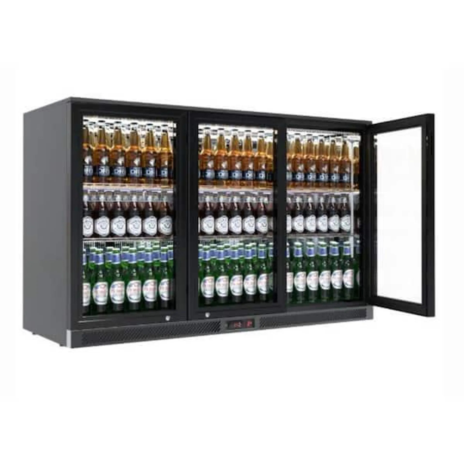 11 cu. ft. Glass Door Counter Height Back Bar Refrigerator with LED Interior Light in Black Coated Steel