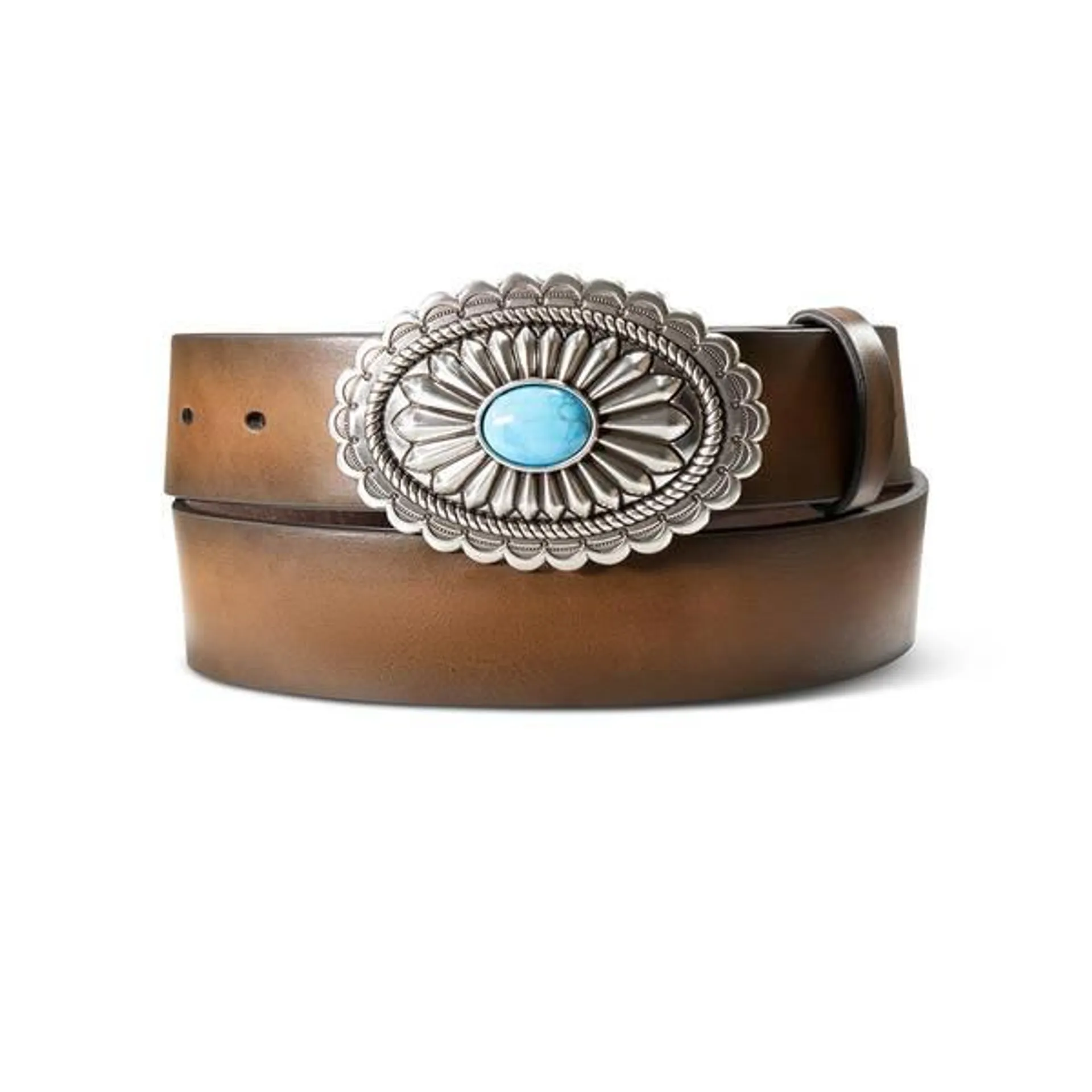 Women's Leather Belts with Oval Turquoise Stone Buckle
