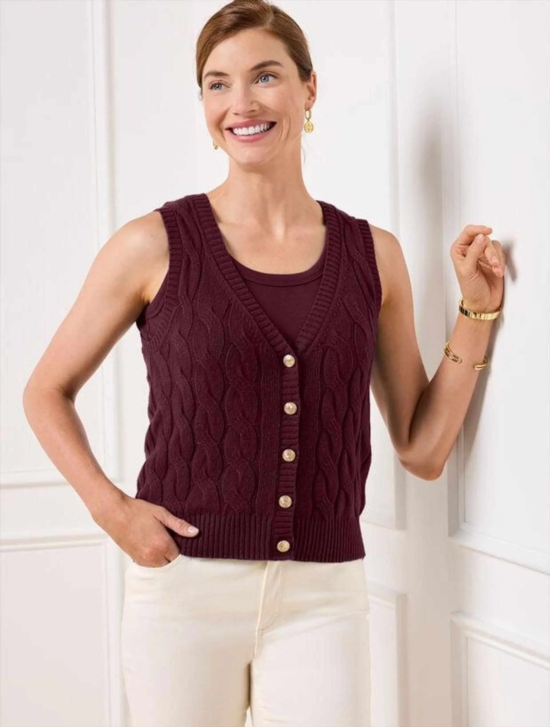 Cable Knit V-Neck Sweater Vest