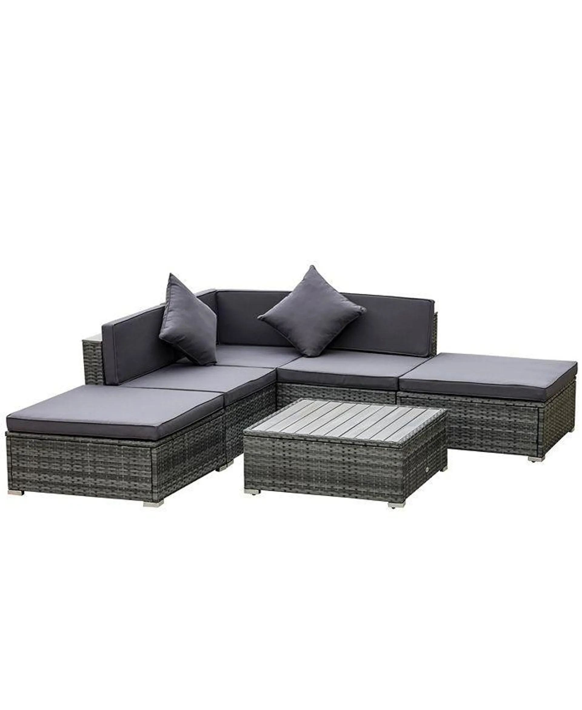 6-Piece Patio Furniture Sets Outdoor Sectional Sofa Set PE Rattan Conversation Sets with Corner Sofa, Middle Sofa, and Acacia Wood Top Coffee Table, Grey