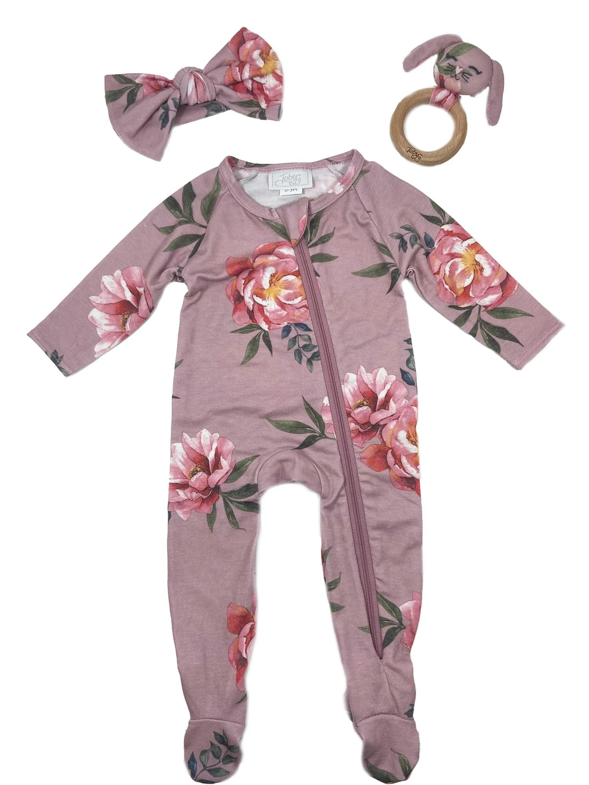 Toby Fairy Hannah Floral Footie Loungewear Set in Mauve