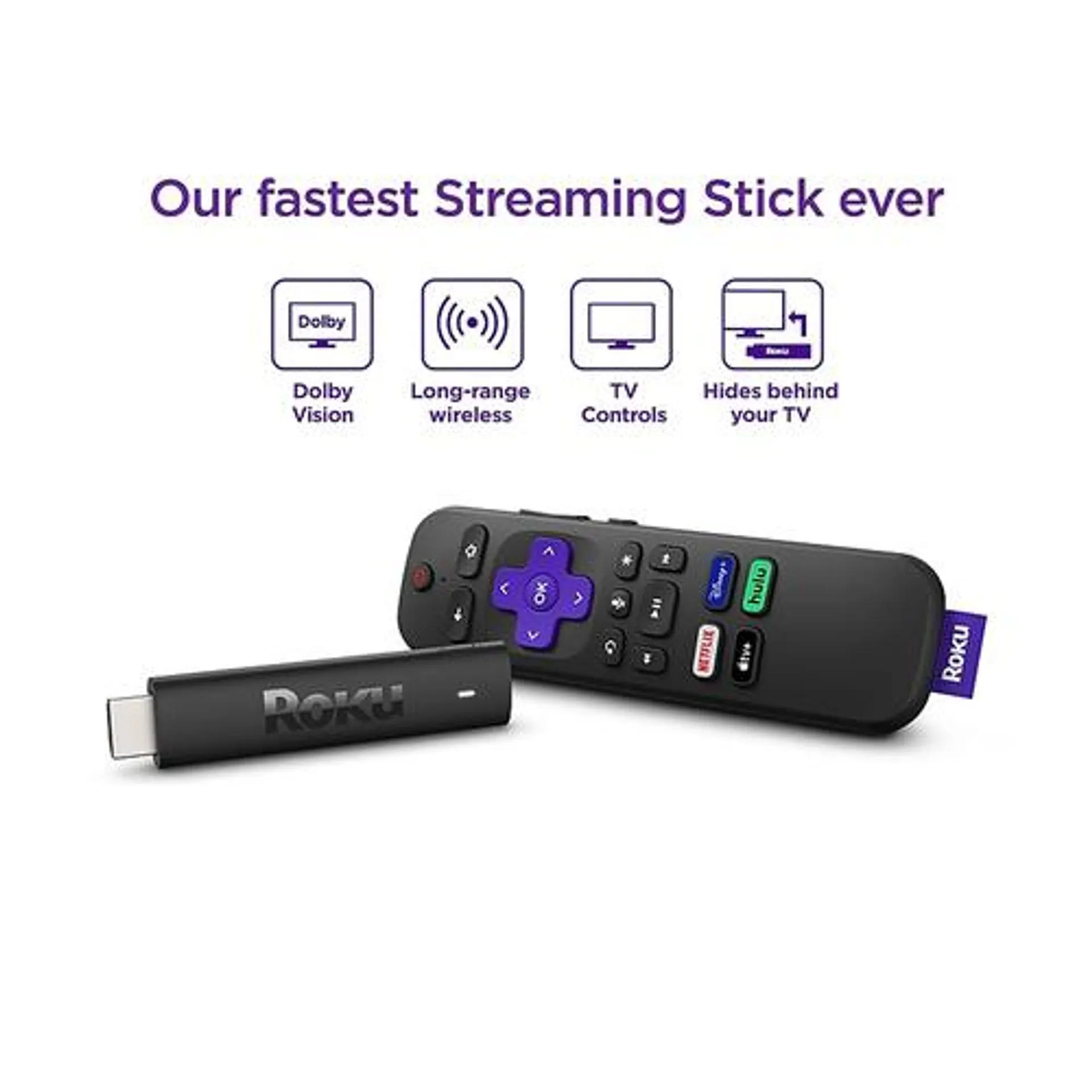 Streaming Stick 4K 2021 Streaming Device 4K/HDR/Dolby Vision with Roku Voice Remote and TV Controls - Black