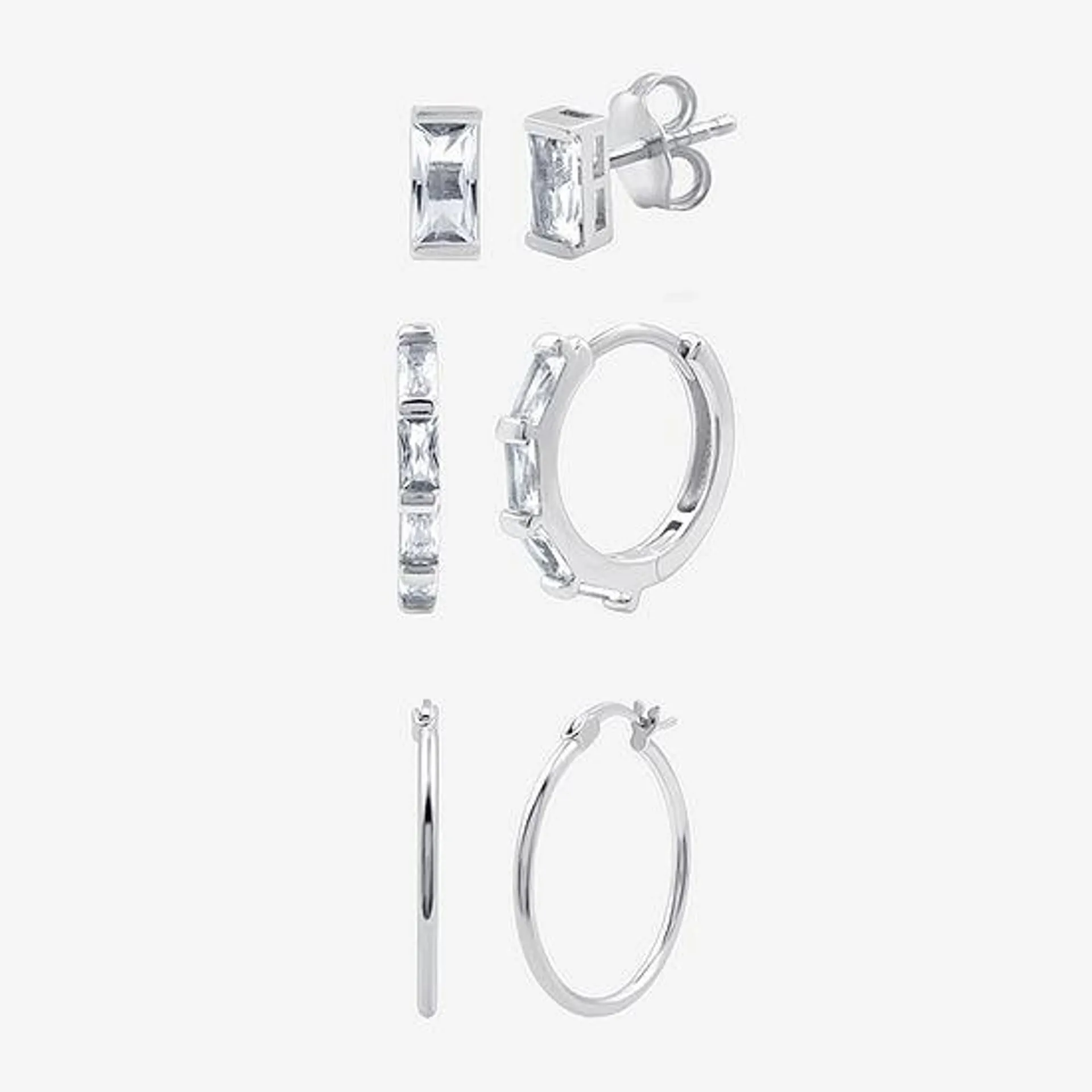 Yes, Please! Lab Created White Sapphire Sterling Silver 3 Pair Earring Set