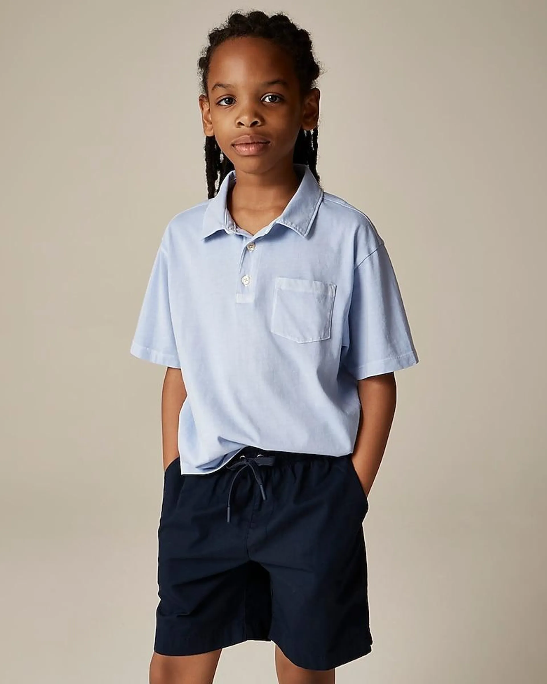 Kids' new short-sleeve garment-dyed polo shirt