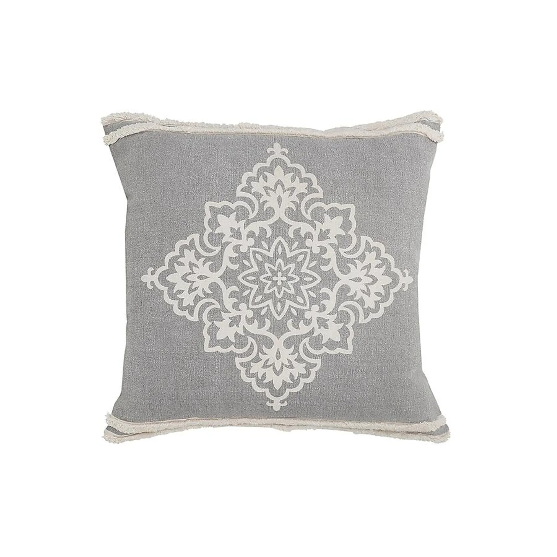 LR Home Mandala 24-in x 24-in Light Gray/White Indoor Decorative Pillow