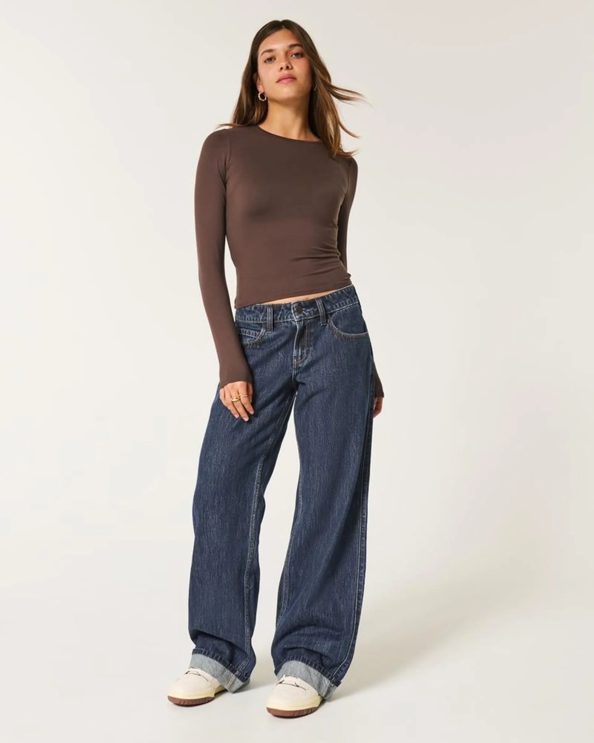 Low-Rise Dark Wash Baggy Jeans