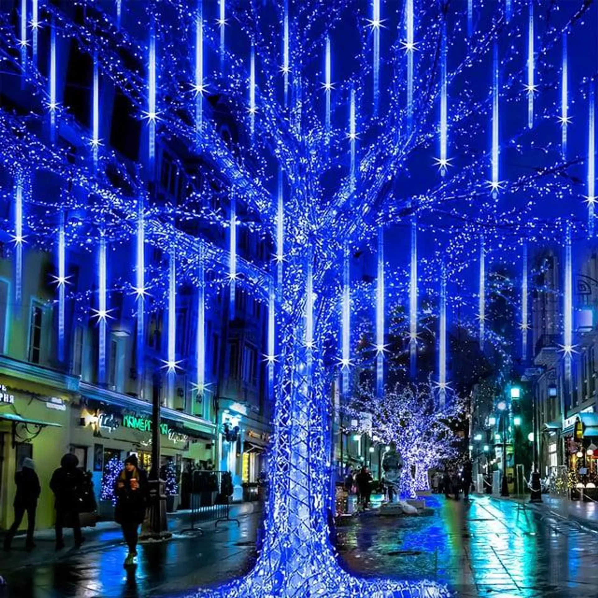 Rirool Meteor Shower Rain Lights, Valentine Lights 50cm 10 Tubes 540 LED Icicle Snow Falling Christmas Lights Outdoor Raindrop Lights, Xmas Wedding Party Tree Holiday Decoration, Blue