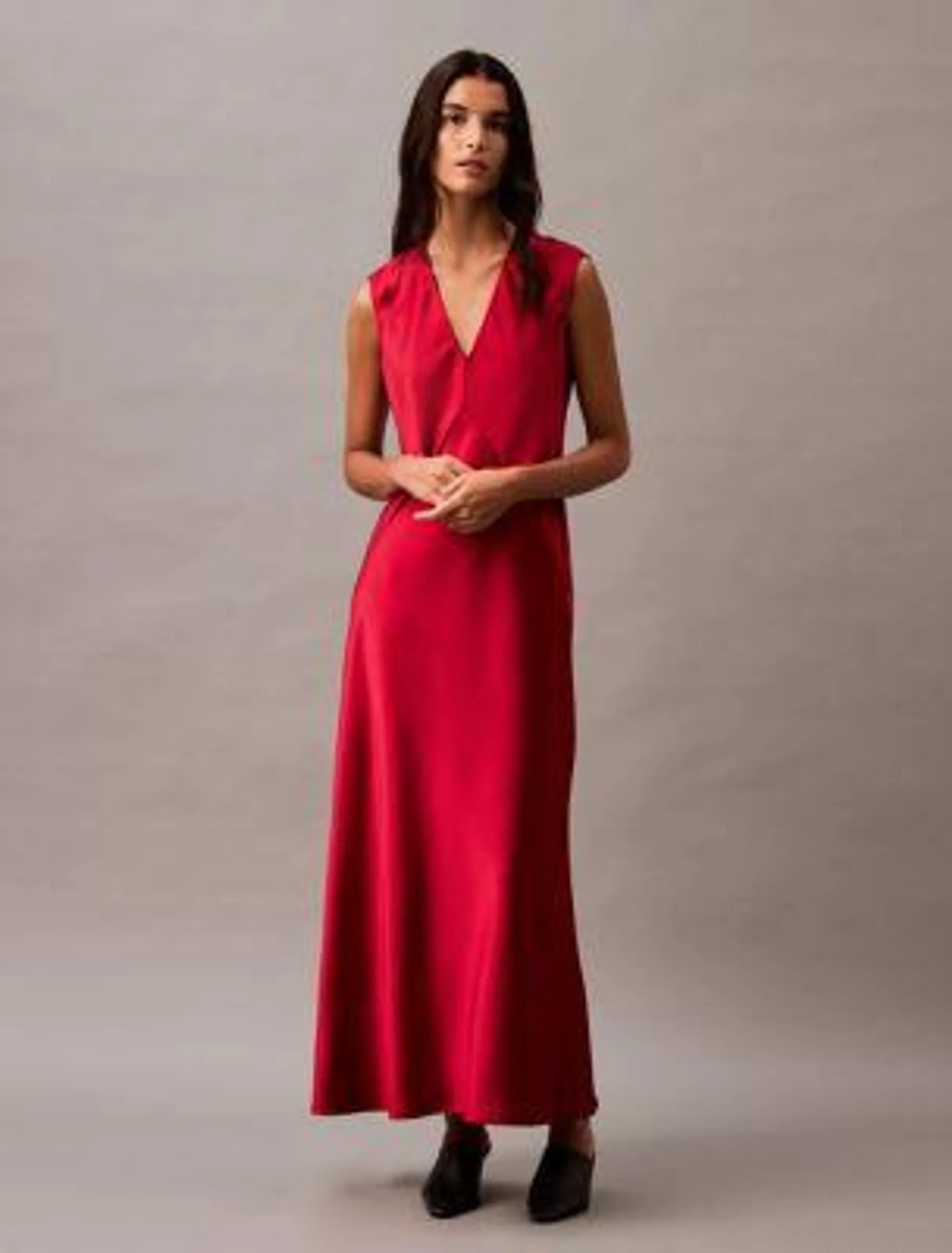 Sleeveless Satin V-Neck Dress