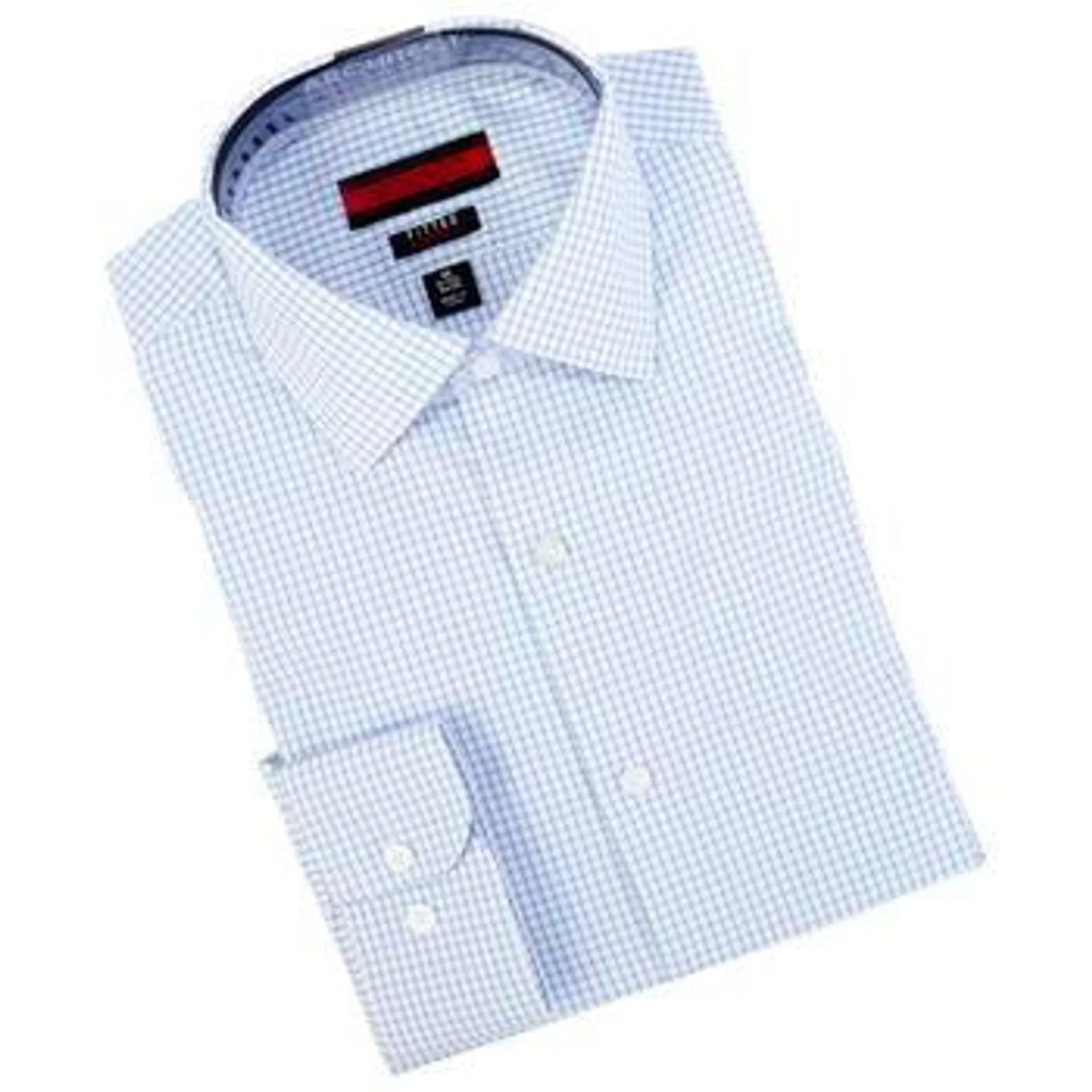 Mens Architect® Fitted Stretch Dress Shirt - White & Blue Plaid