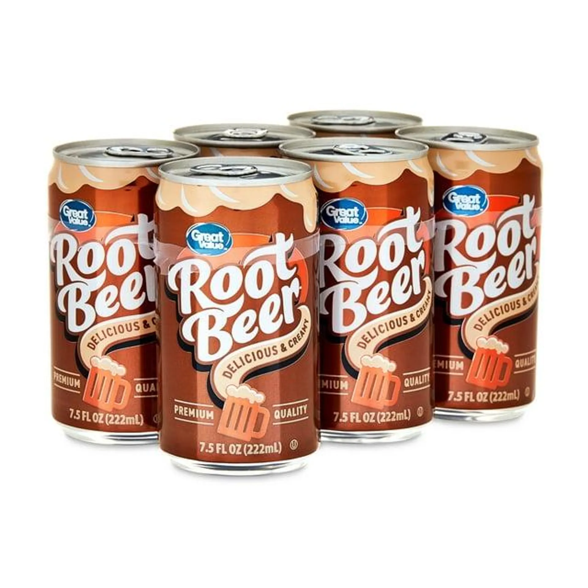 Great Value Root Beer Soda Pop, 7.5 fl oz, 6 Pack Cans