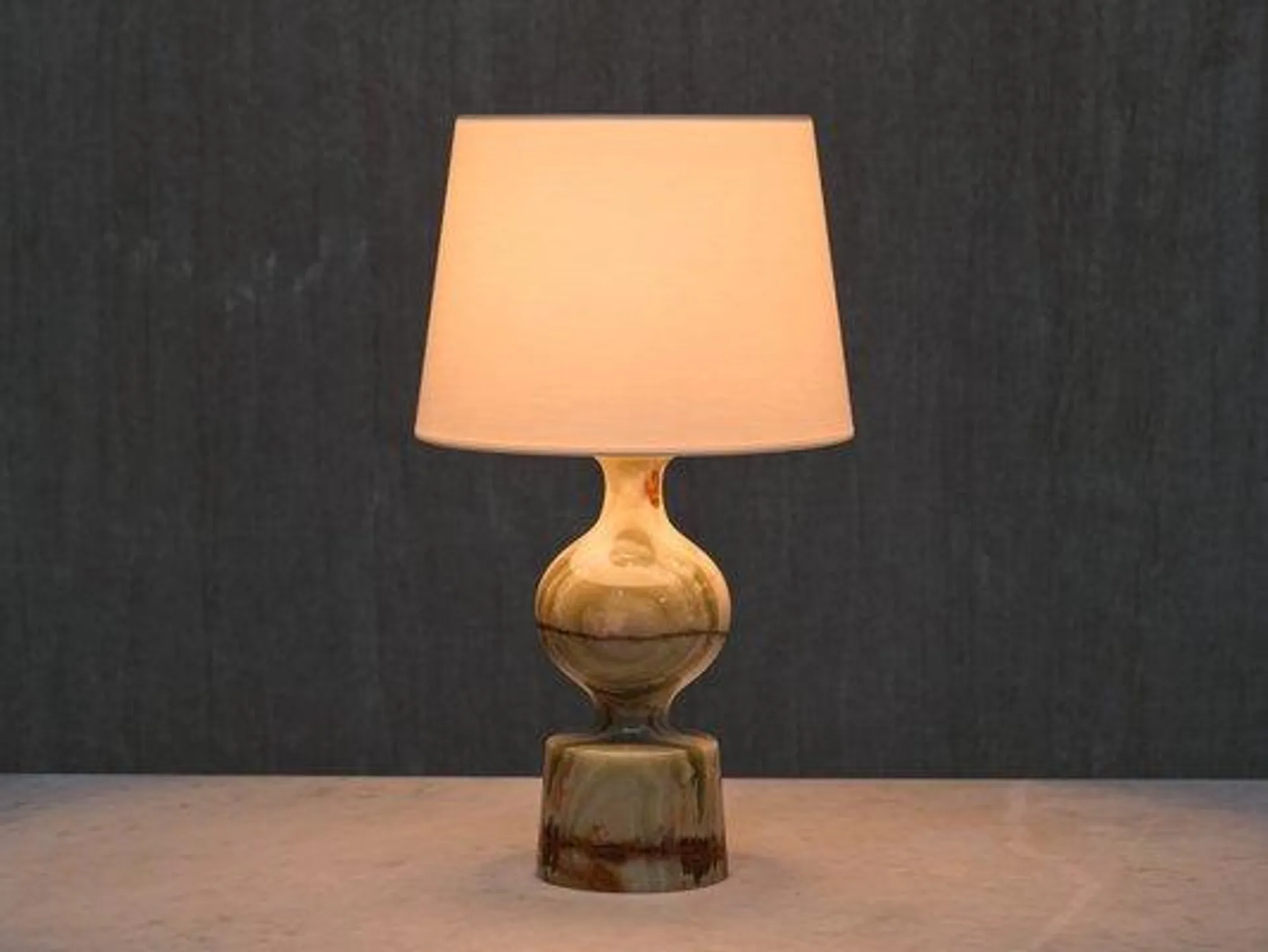 Onyx Table Lamp with Ivory Shade, Italy, 1970s