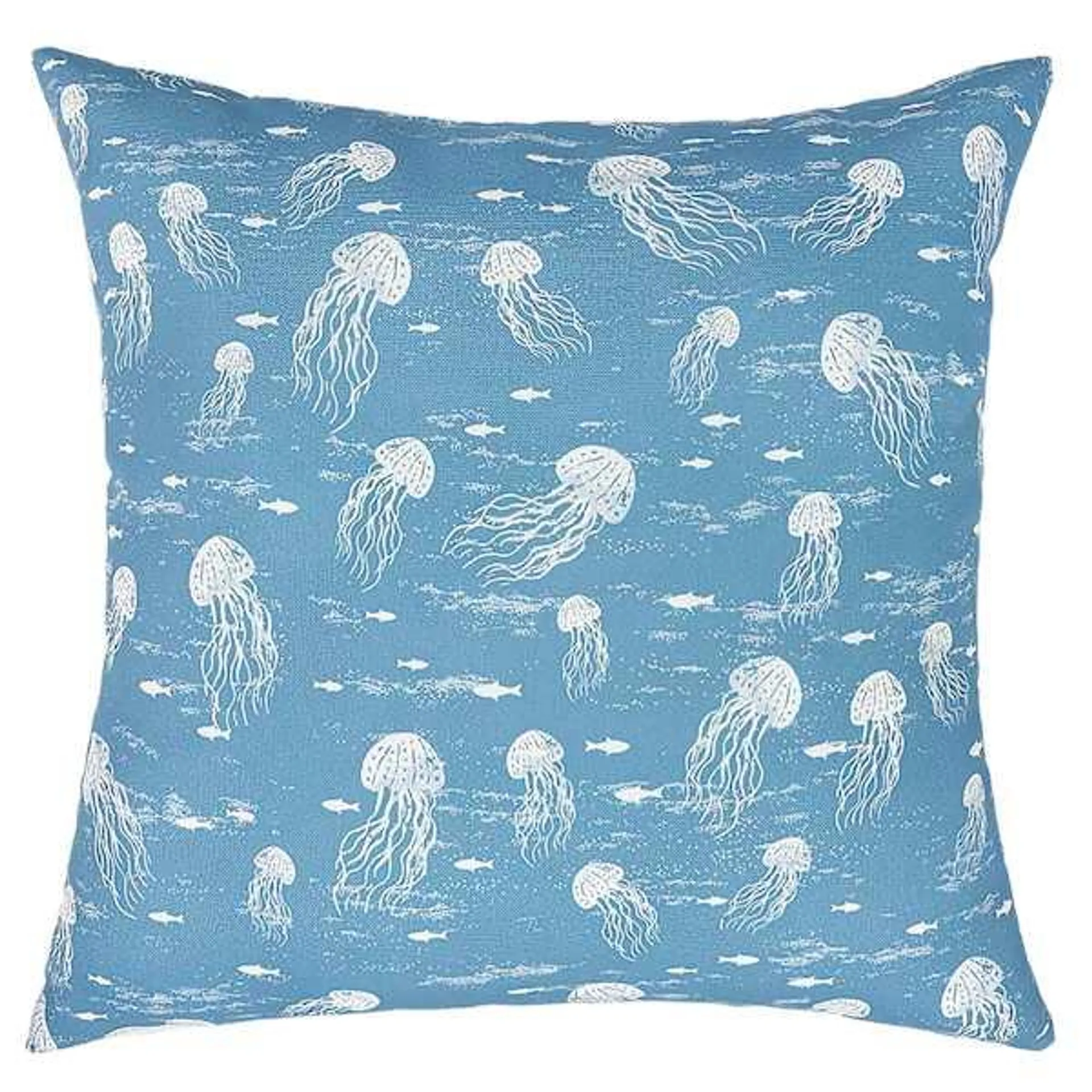 Aqua Jellyfish Print Square Outdoor Throw Pillow, 17"