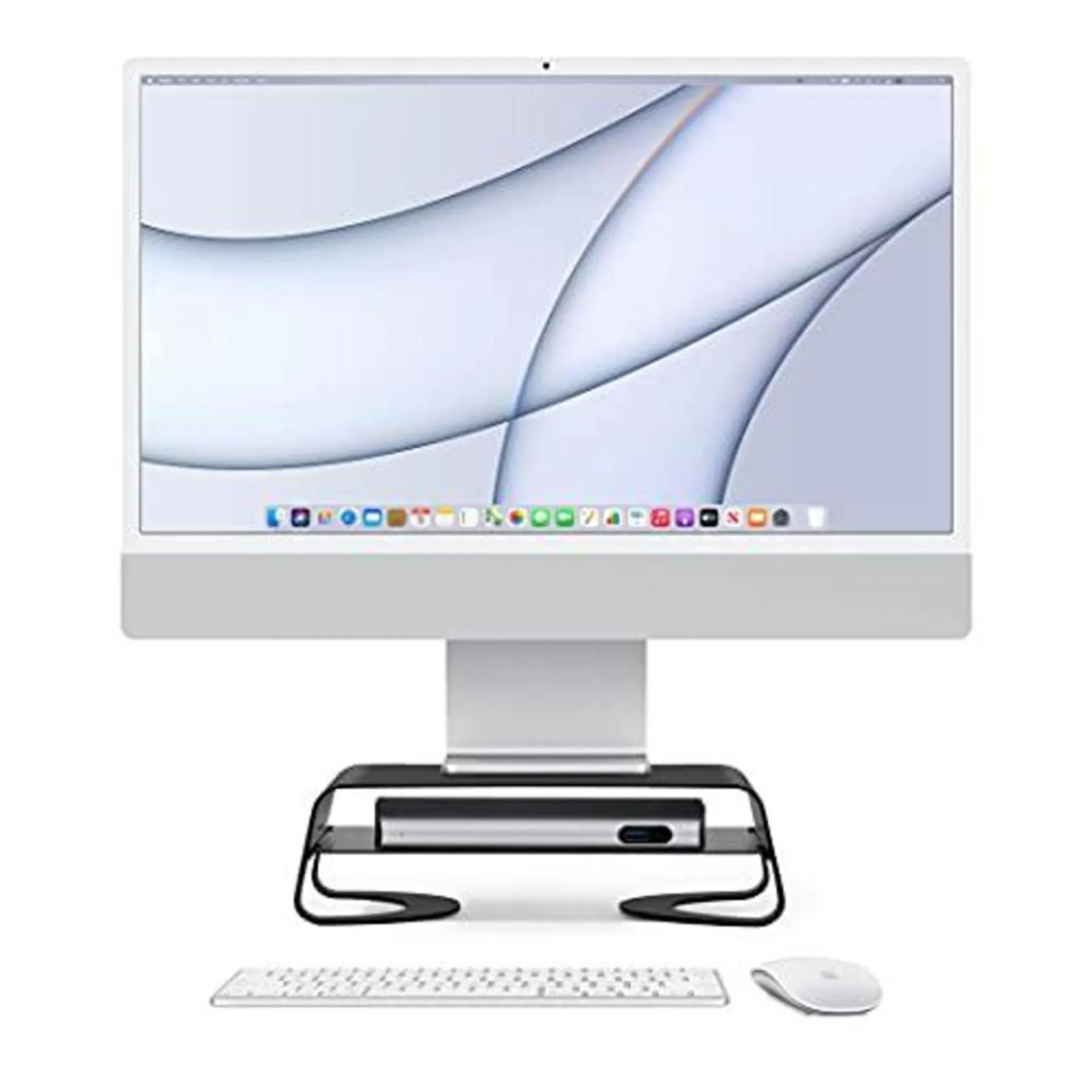 twelve south curve riser monitor stand | ergonomic desktop stand with storage shelf for imac and displays, matte black