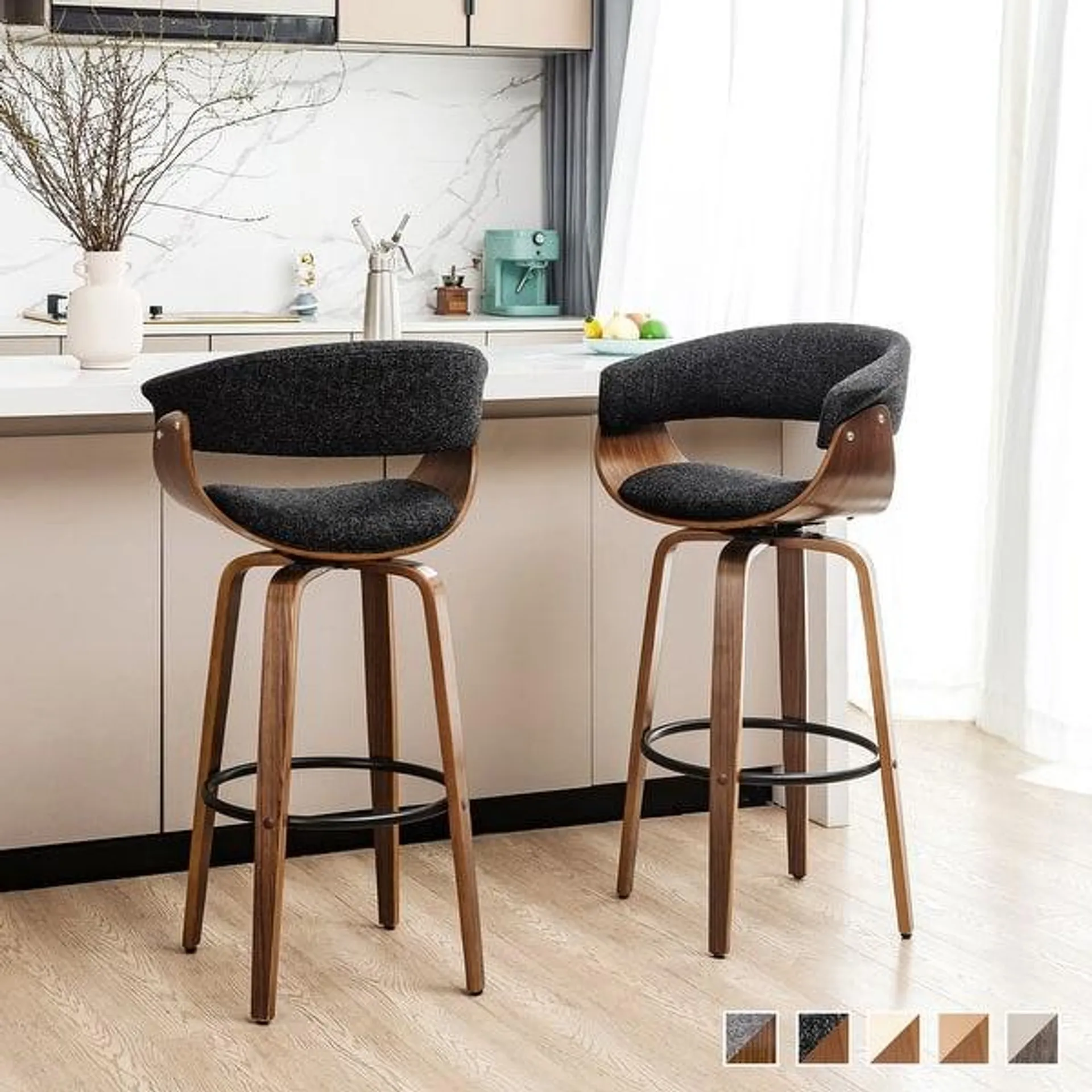 Glitzhome Set of 2 or 4 Modern Counter & Bar Height Wooden Swivel Bar Stools