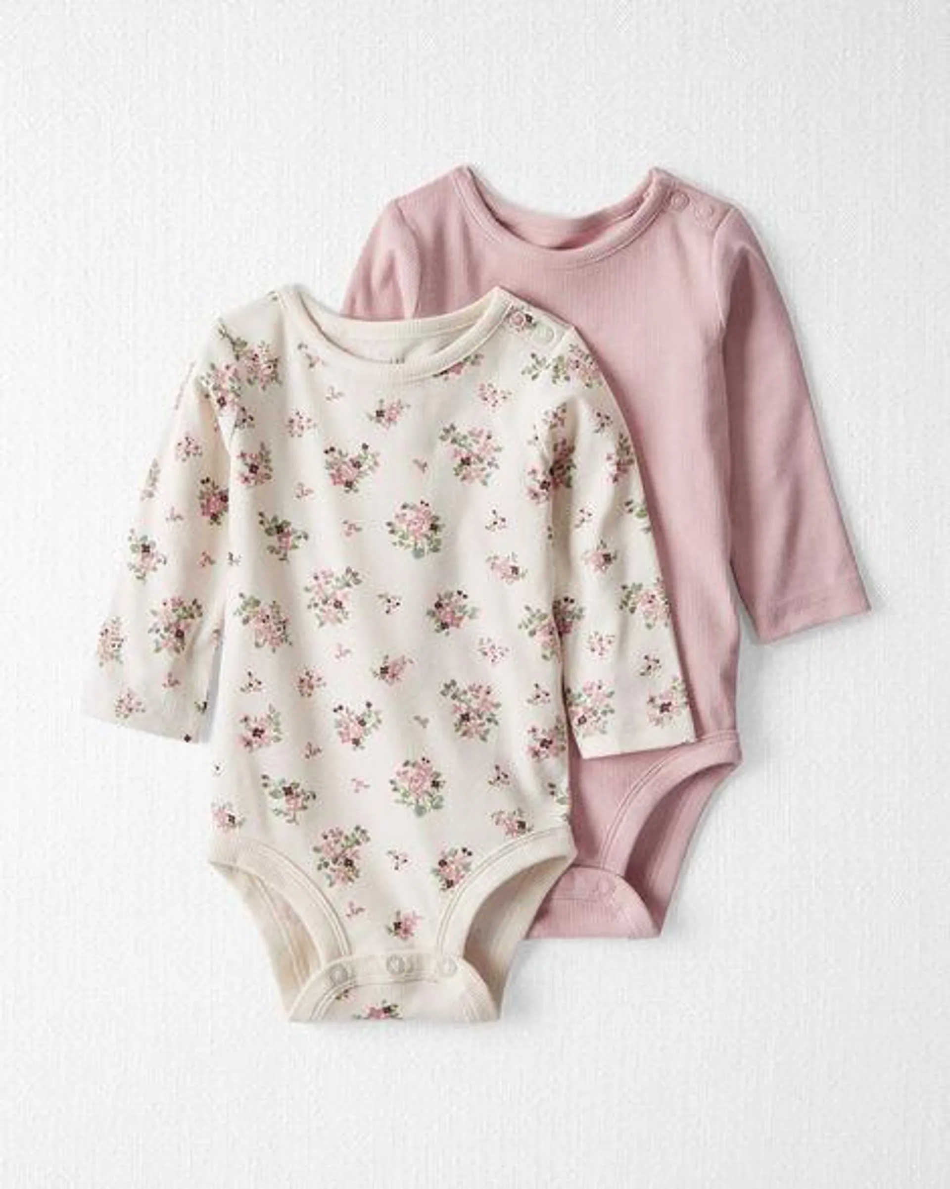 Baby 2-Pack Organic Cotton Rib Bodysuits in Wildberry Bouquet and Perfect Pink