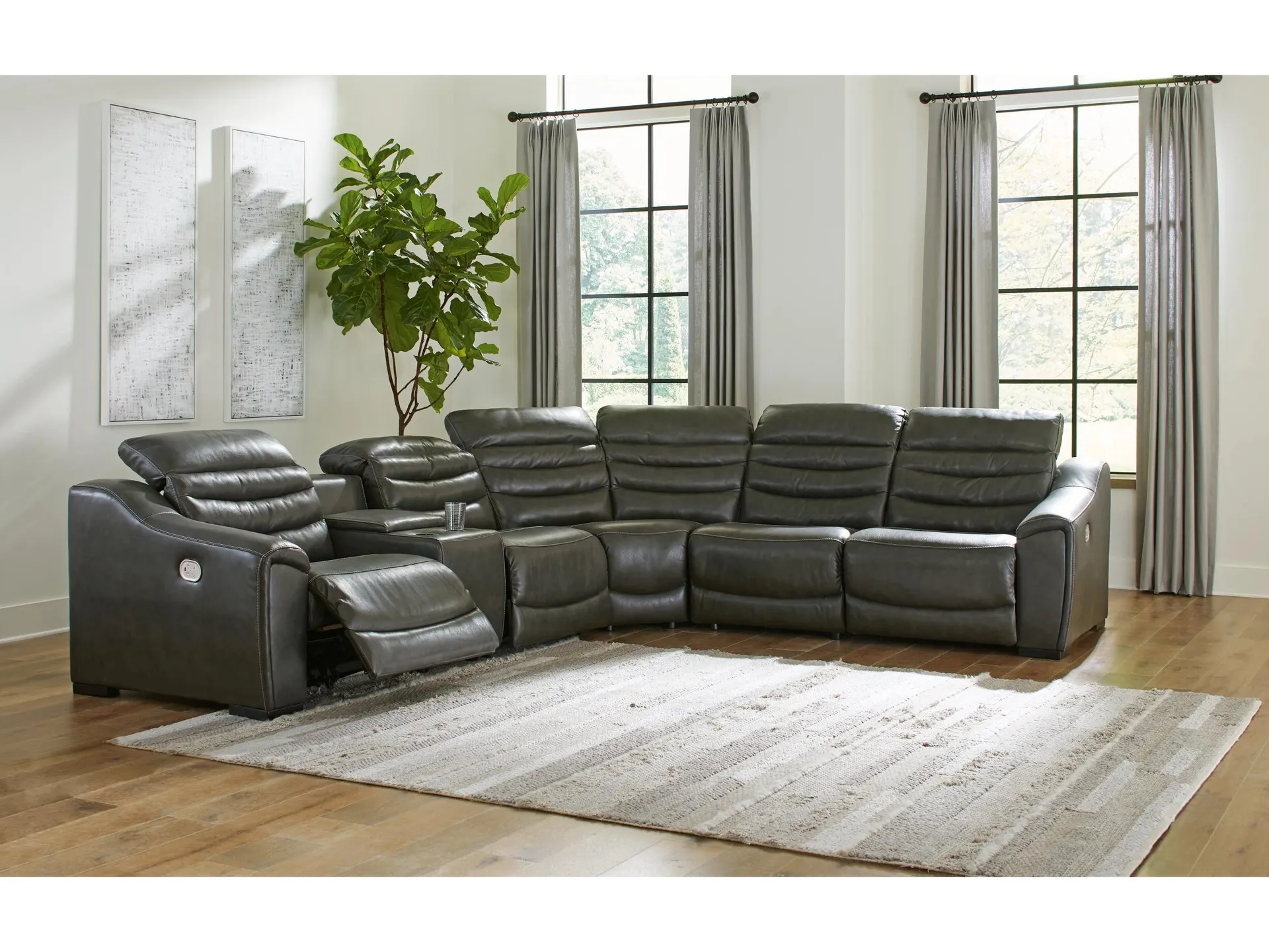 Center Line 6-Piece Dual Power Leather Modular Reclining Sectional