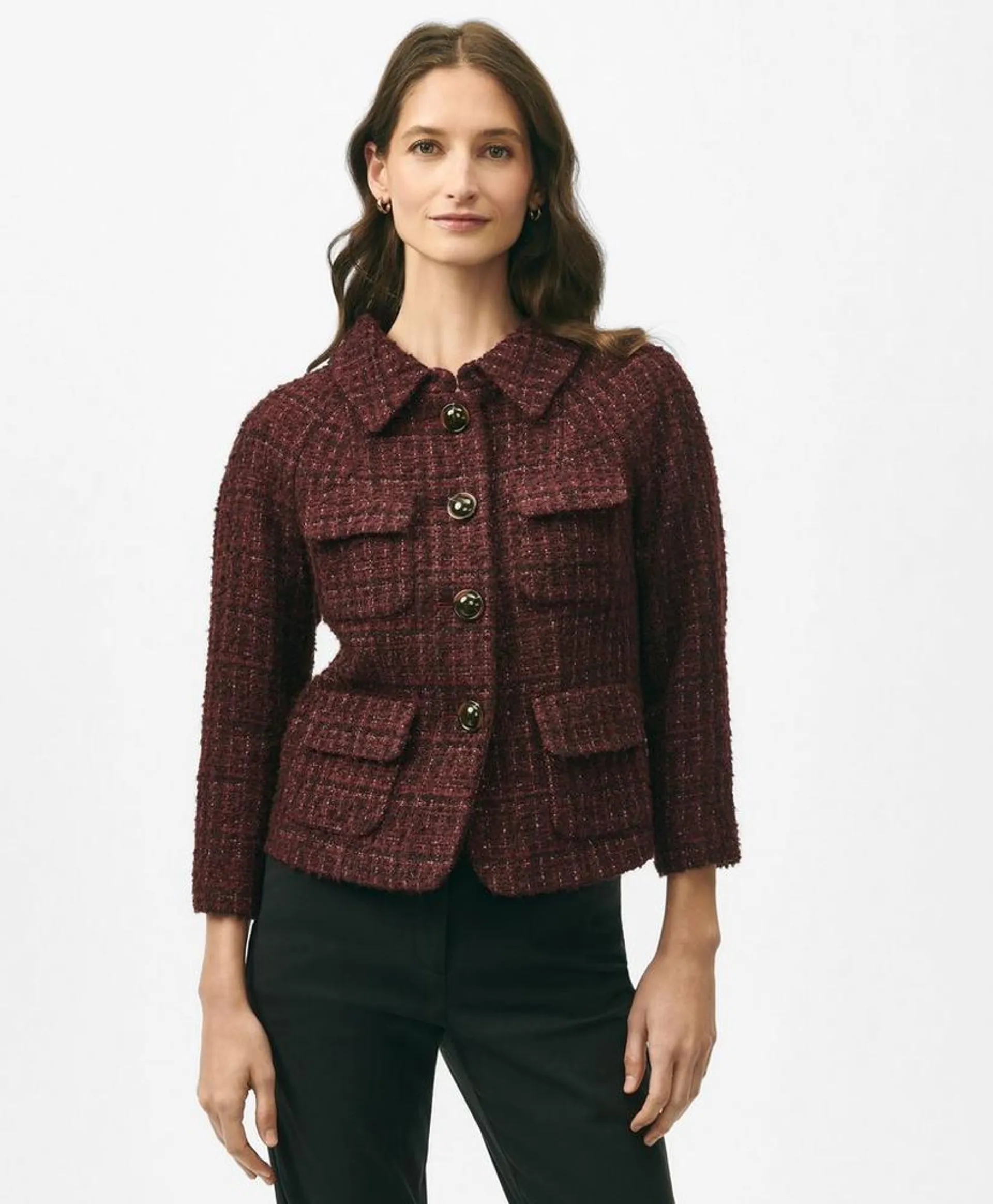 Cropped Jacket in Cotton-Wool Blend Boucle